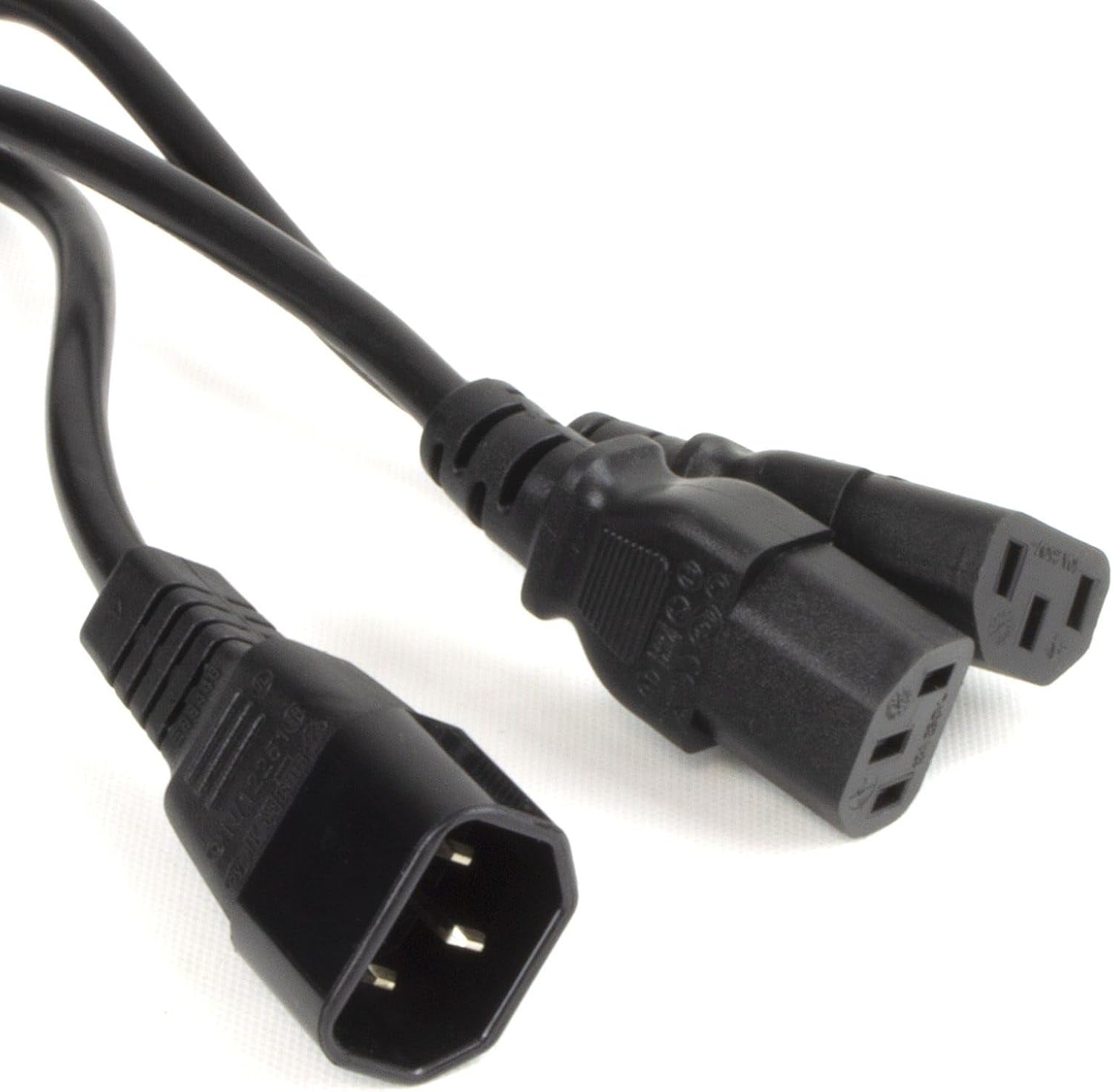 Detalle 2 de kenable IEC Mains Splitter Cable C14 Plug to 2 x C13 Socket Y Lead 1m (50cm + 50cm) – Black