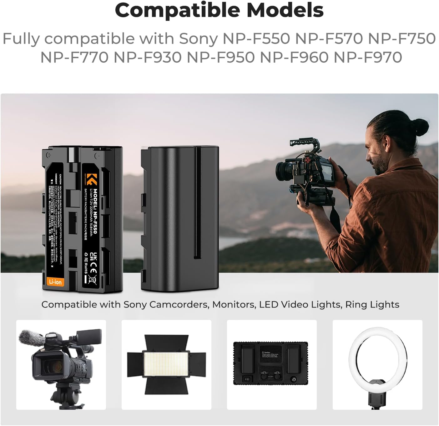 Detalle 2 de K&F CONCEPT NP-F550 2600mAh battery kit