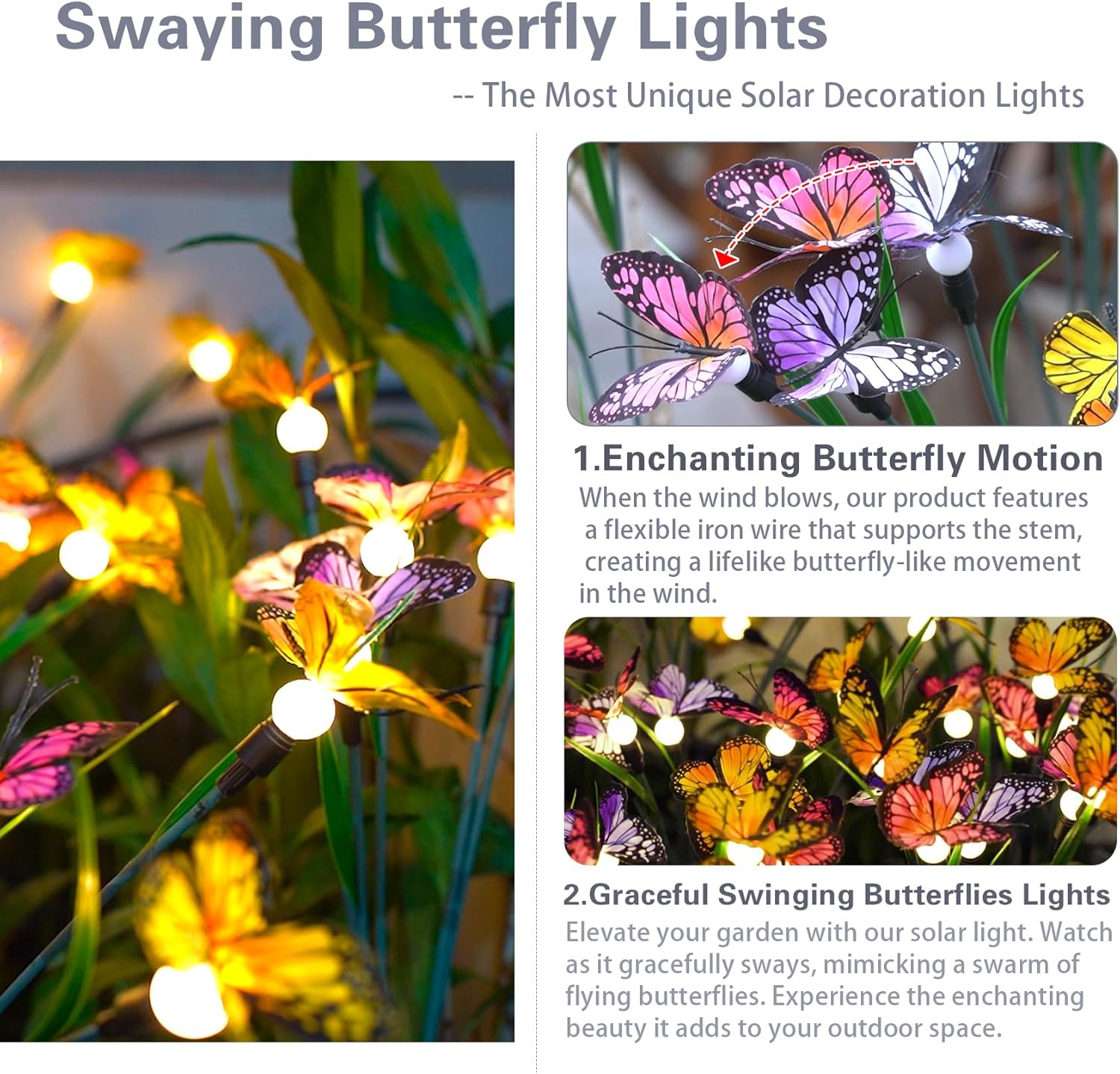 Thumbnail 1 de DooYard solar garden lights with swaying butterfly effect (2 pack)
