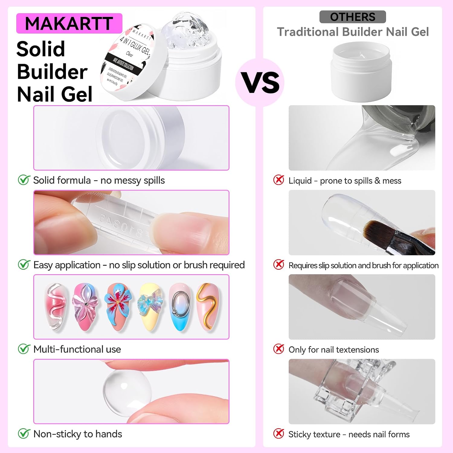 Detalle 2 de Makartt 3D Gel Nail Art Clear Solid Builder Gel, 4-in-1, 15g