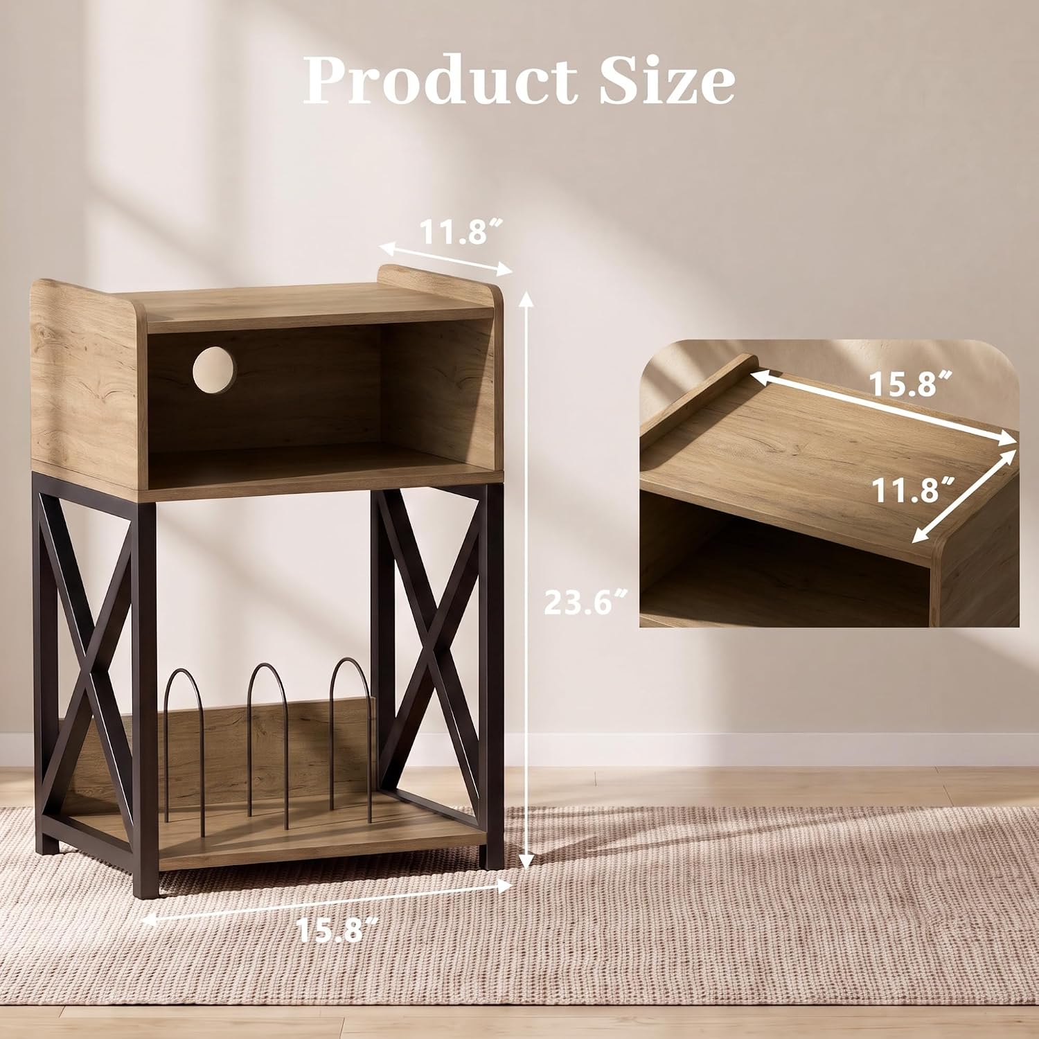 Detalle 2 de MECHYIN Record Player Stand with 3-Tier Storage