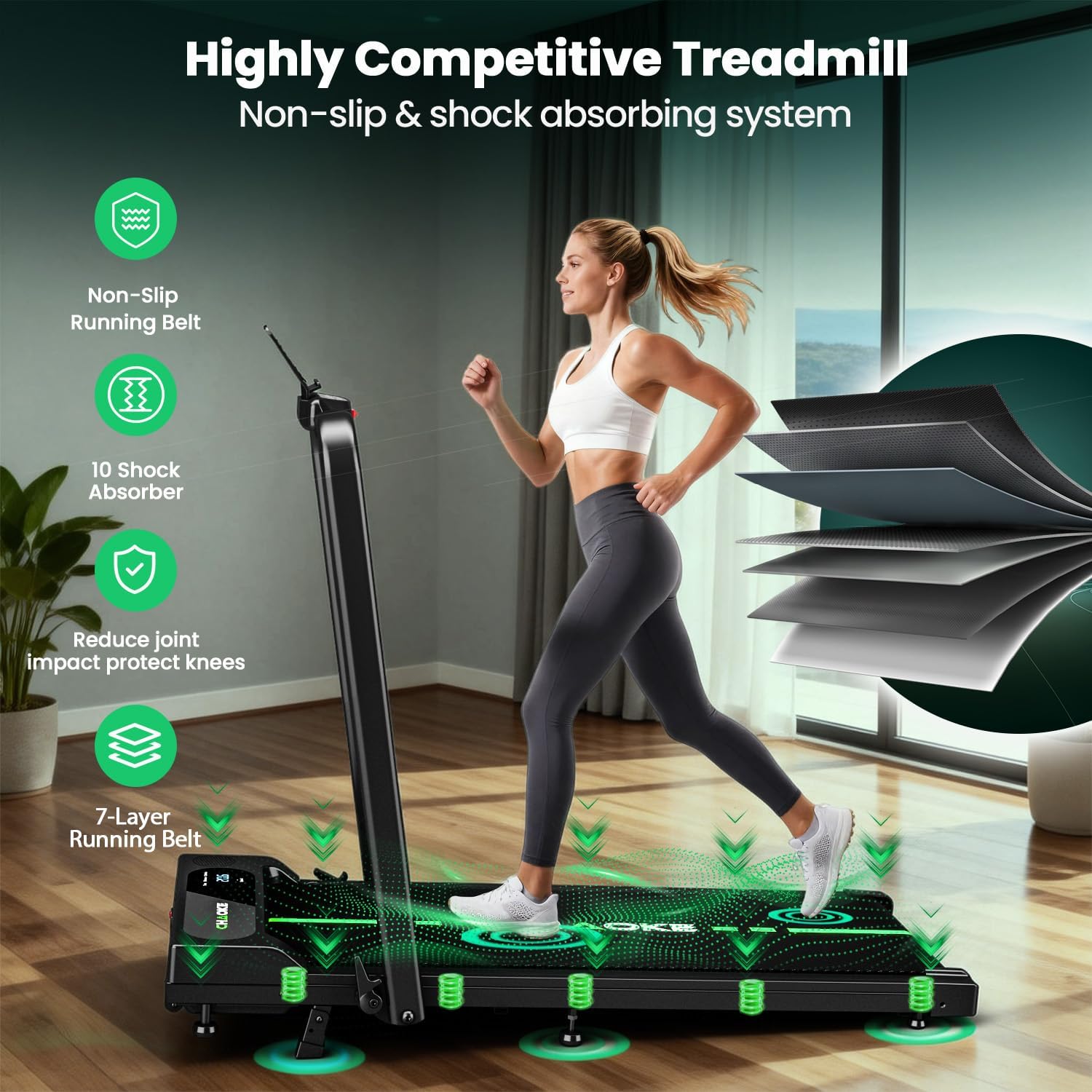 Detalle 2 de CHAOKE Foldable Treadmill with 10% Incline, 7.5 MPH, App and Speaker