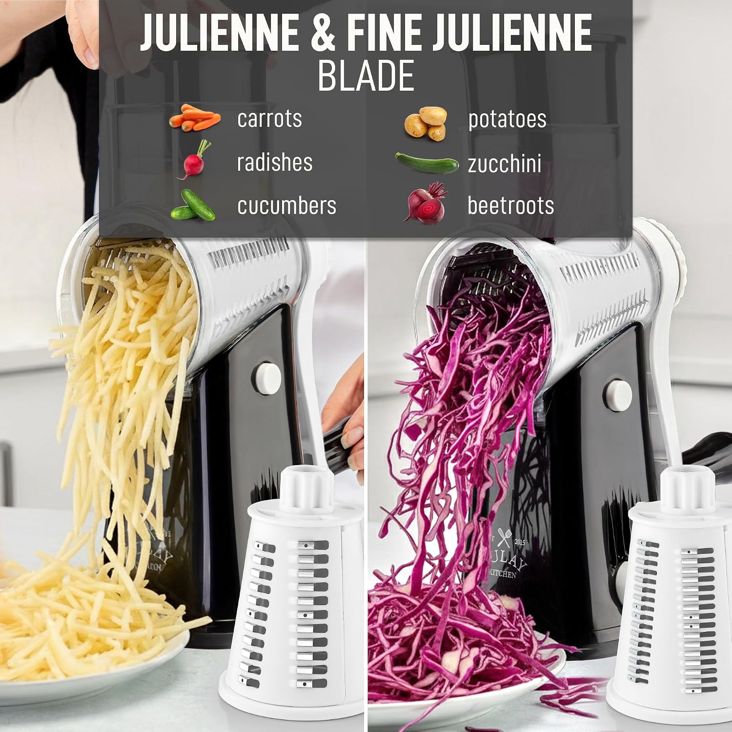 Detalle de Zulay Kitchen 5 Blade Rotary Cheese Grater, Hand Crank, 304 Stainless Steel