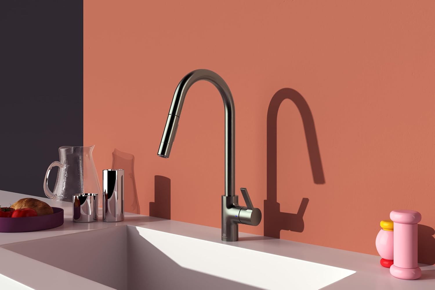 Thumbnail 3 de Ideal Standard – Gusto Mitigeur de cuisine, bec rond pivotant 360°, douchette extractible à 2 fonctions, EasyFix+