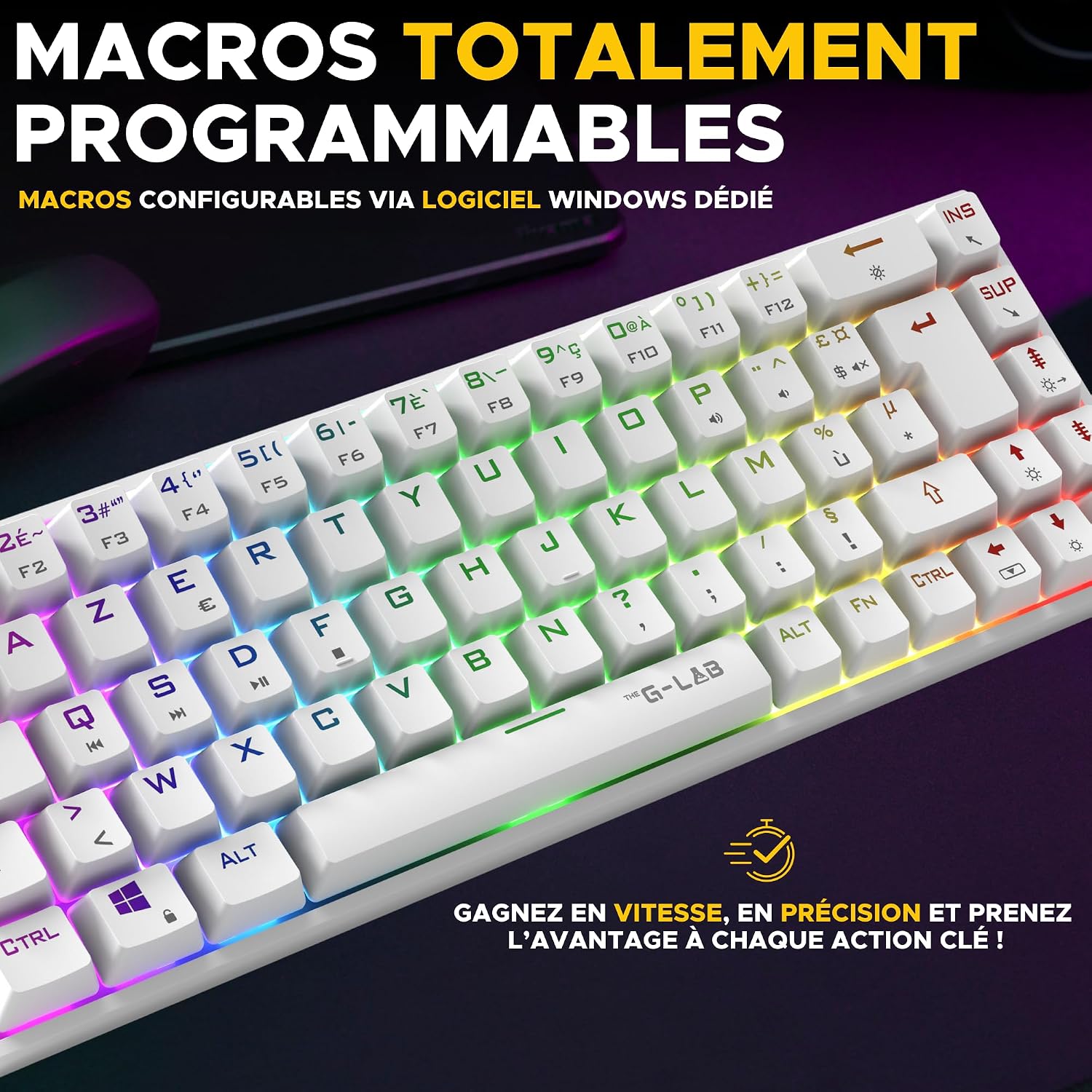 Thumbnail 5 de The G-Lab Keyz Titanium 65% Mechanical Gaming Keyboard, White AZERTY, Red Switches