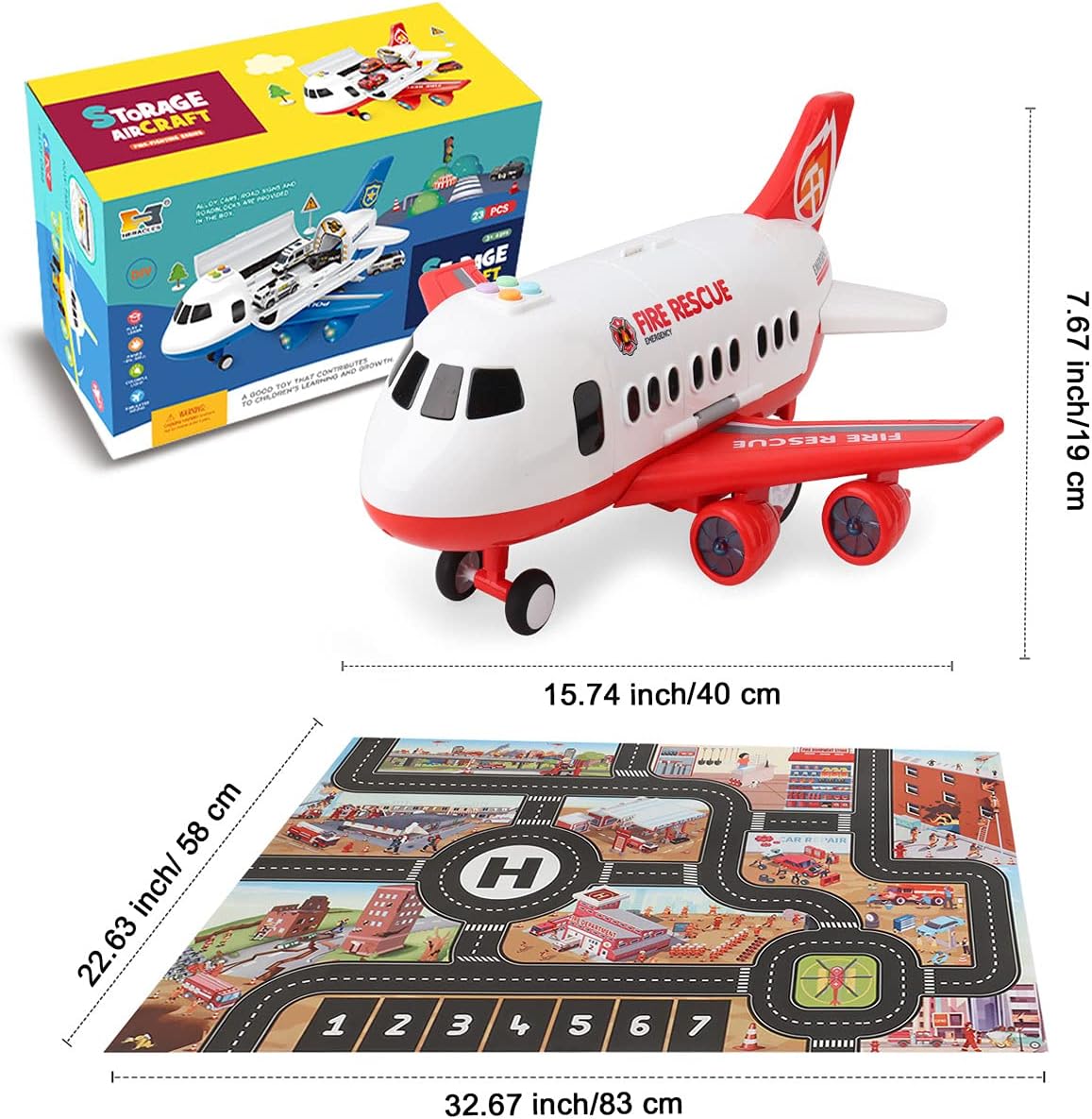 Thumbnail 5 de Dwi Dowellin Airplane Toy with Fire Truck Cars and Play Mat
