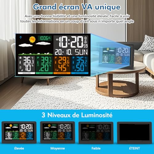 Detalle de Station météo sans fil Qxmcov avec 3 capteurs et écran couleur – précision intérieur/extérieur