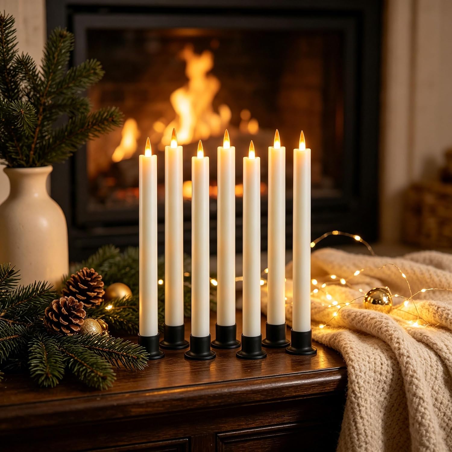 Detalle de Da by GMGL-6 Ivory Flameless Taper Candles, 6-Pack with Remote Control