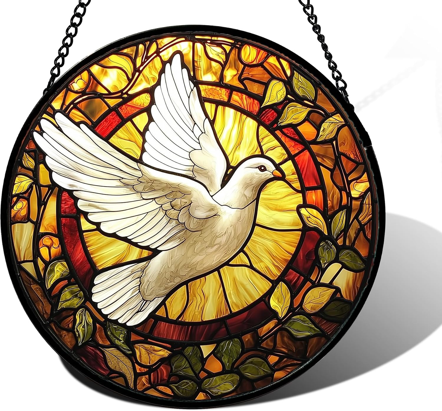 Detalle de DASTOLL Flying White Dove Stained Glass Suncatcher, 6.3-Inch Window Hanging