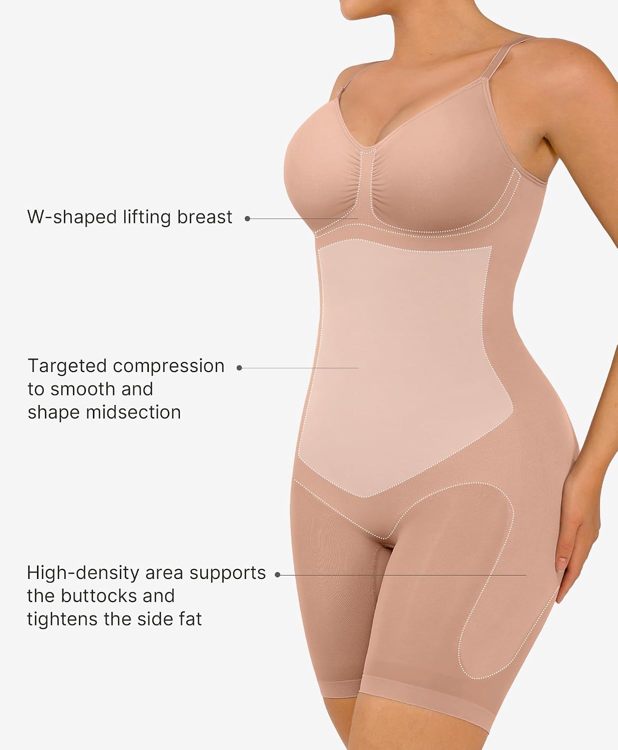 Detalle de FeelinGirl MT200277 Seamless Mid-Thigh Shapewear Bodysuit with Open Crotch