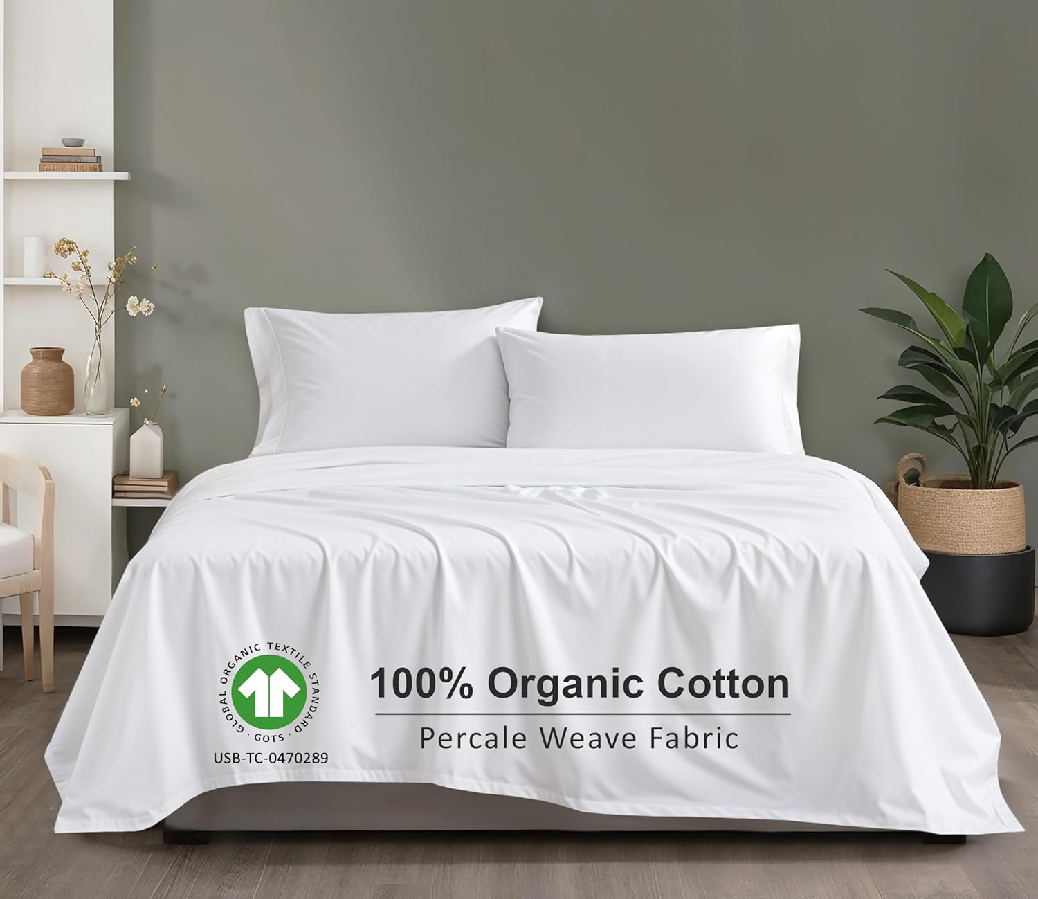 Thumbnail 2 de RUVANTI 100% Organic Cotton Percale Twin XL Sheets (GOTS Certified) — Deep Pocket 15" 3-Piece Set, Bright White