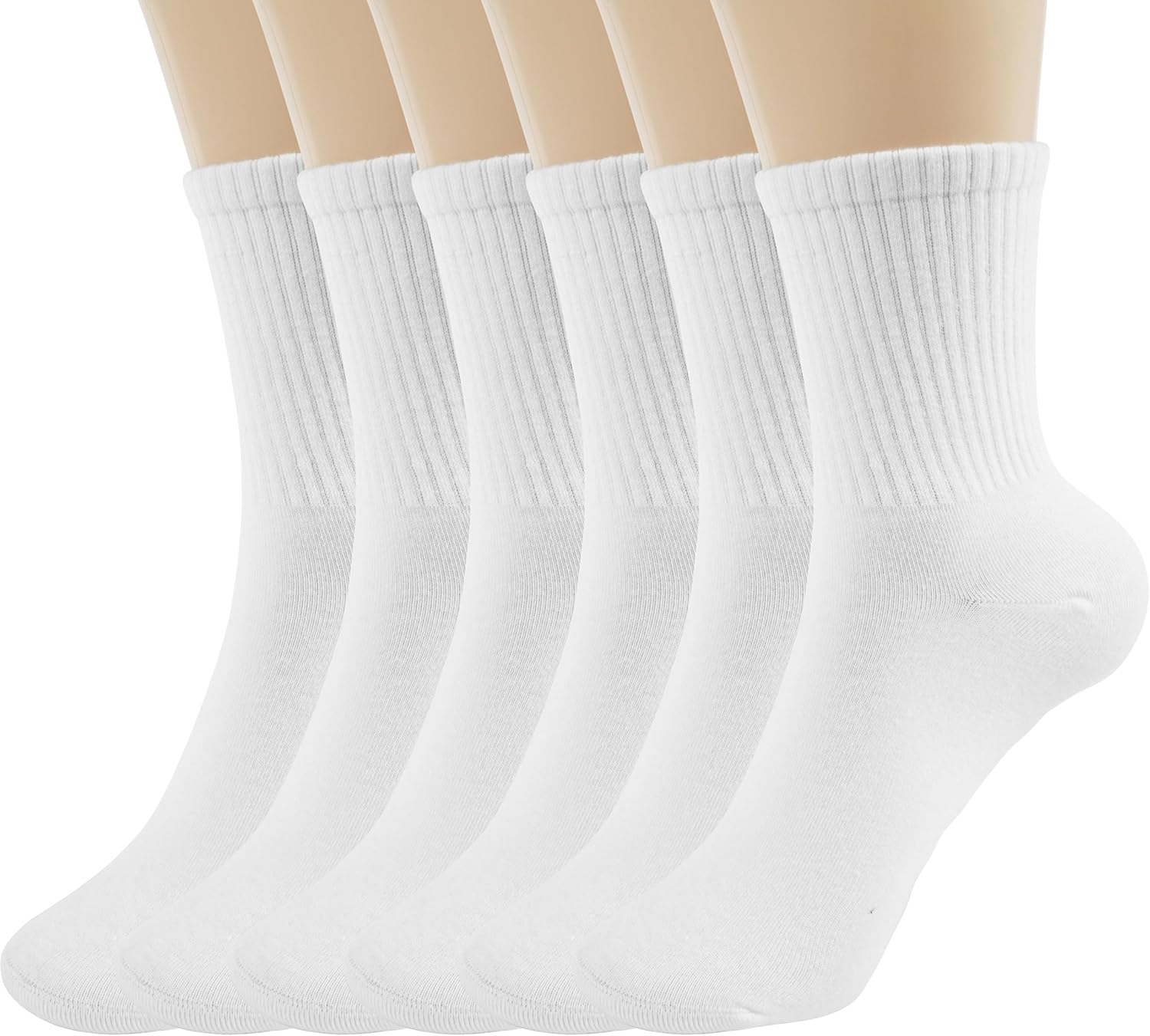 Detalle de BomKinta Women Calf Socks Athletic Crew Sock All White — 6 Pairs