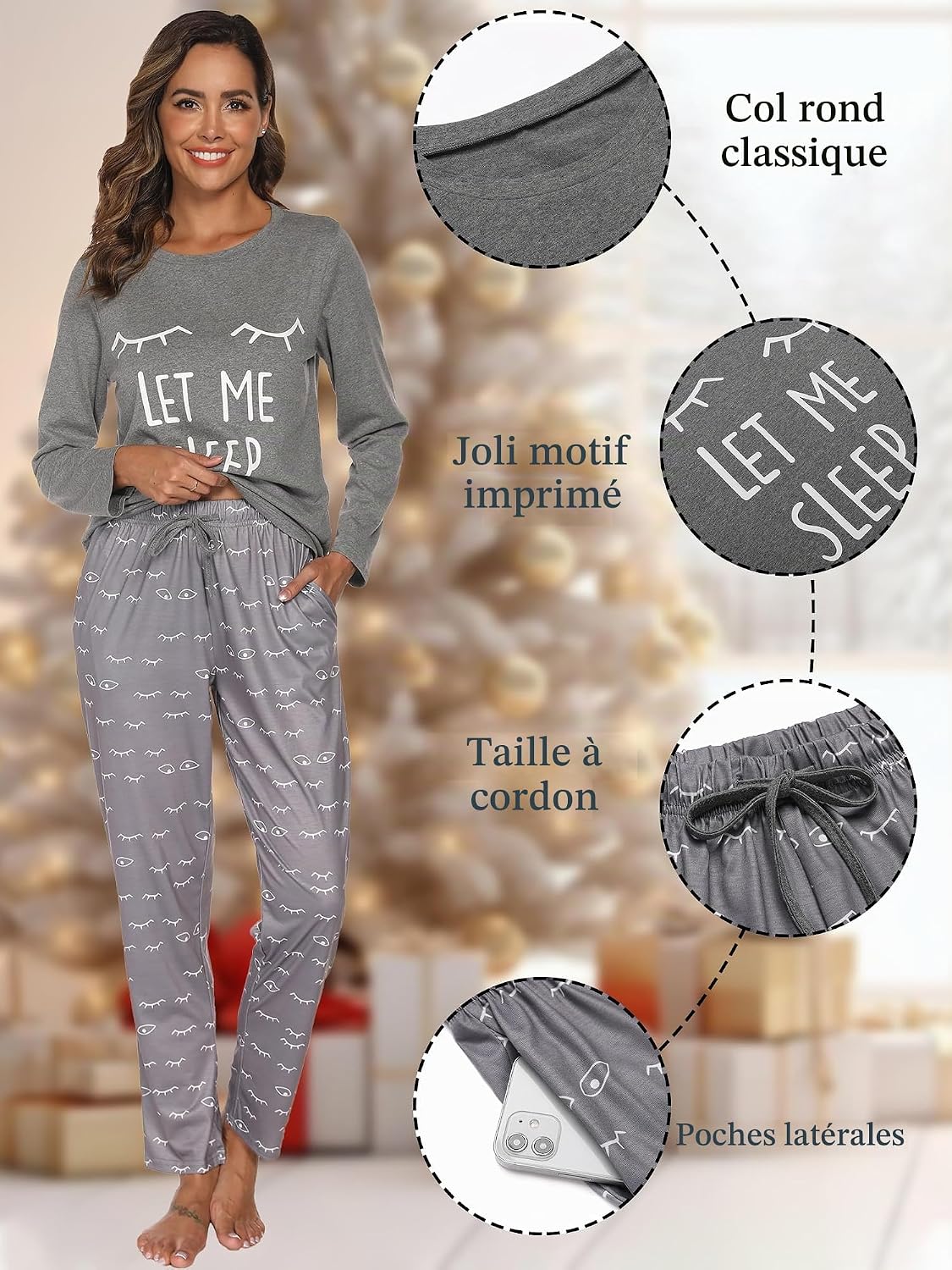 Thumbnail 3 de Reliwel damespyjamaset met lange mouwen, print en broek met zijzakken