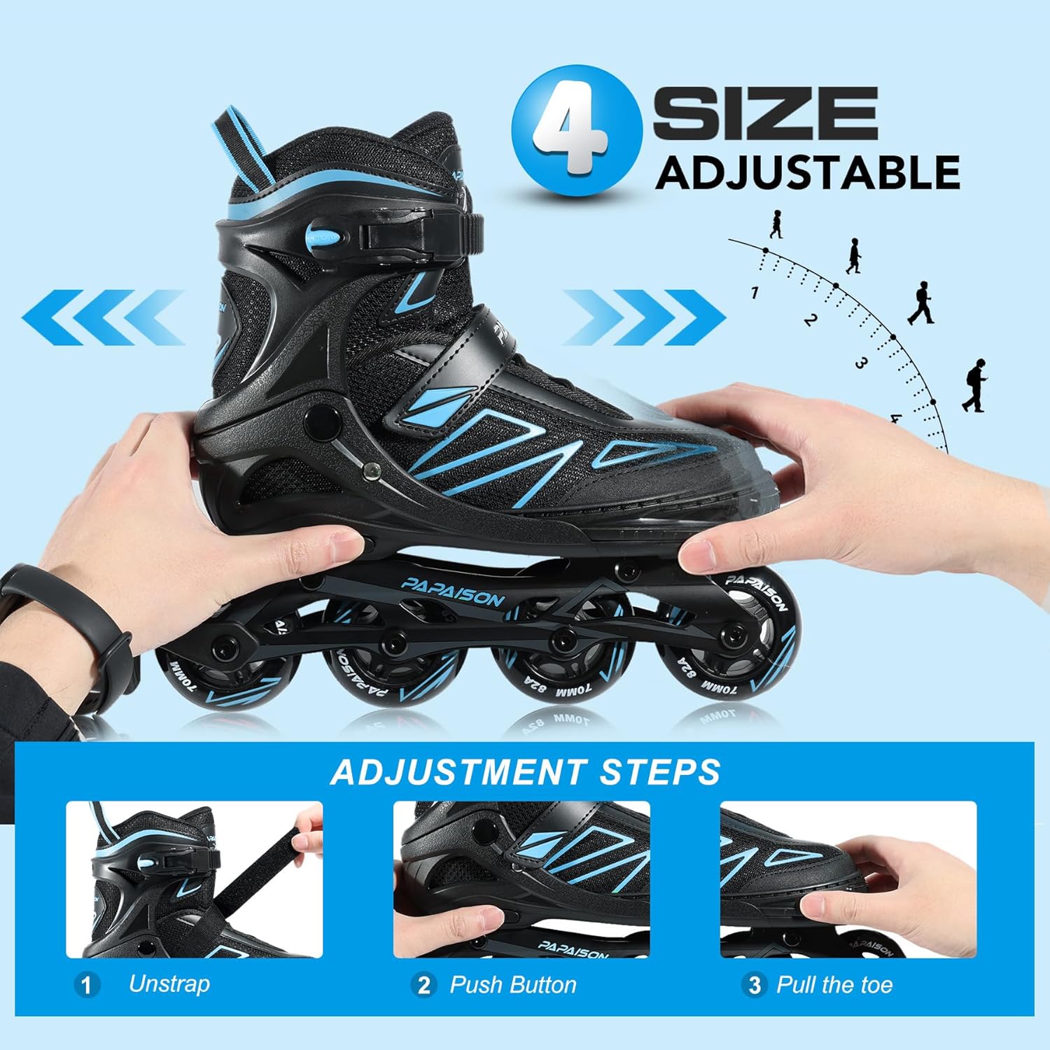 Thumbnail 2 de PAPAISON Boys Adjustable Inline Skates (Ages 5–8 / 8–12) for Beginner Riders