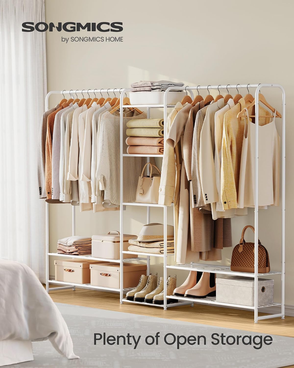 Detalle de SONGMICS PATAYE LGR463W01 Clothes Rail, 9 Shelves, Matte White Steel