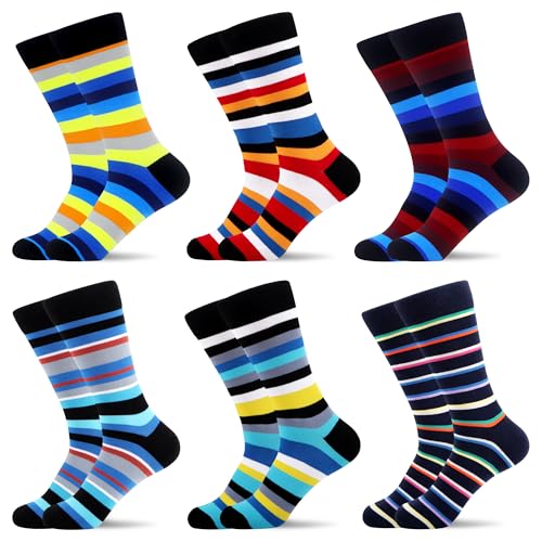 Detalle de WeciBor Men's Striped Bamboo Viscose Dress Socks – 6 Pairs