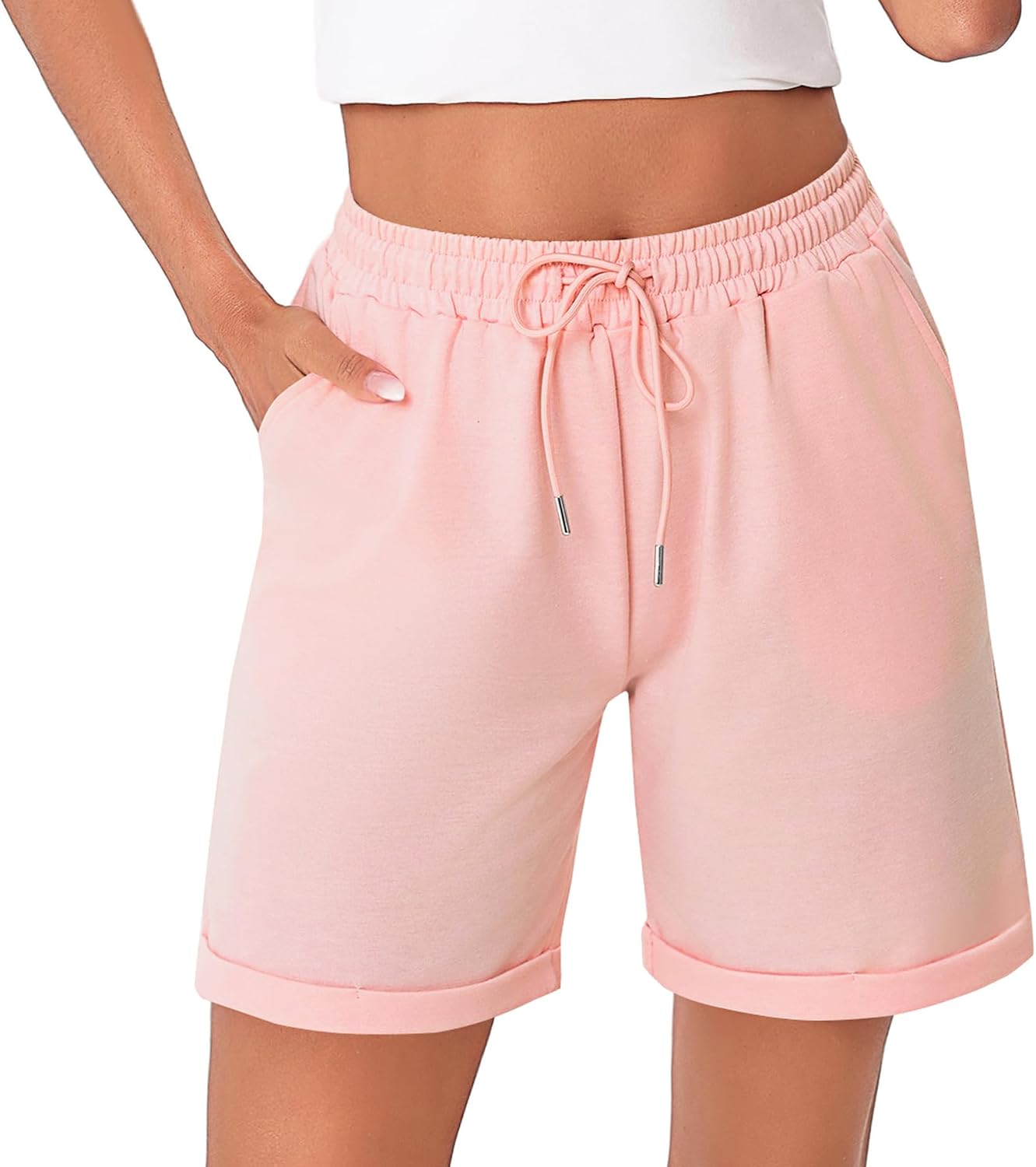 Detalle de Short Bermuda Femme Litherday avec poches – confort et polyvalence pour sport et loisir