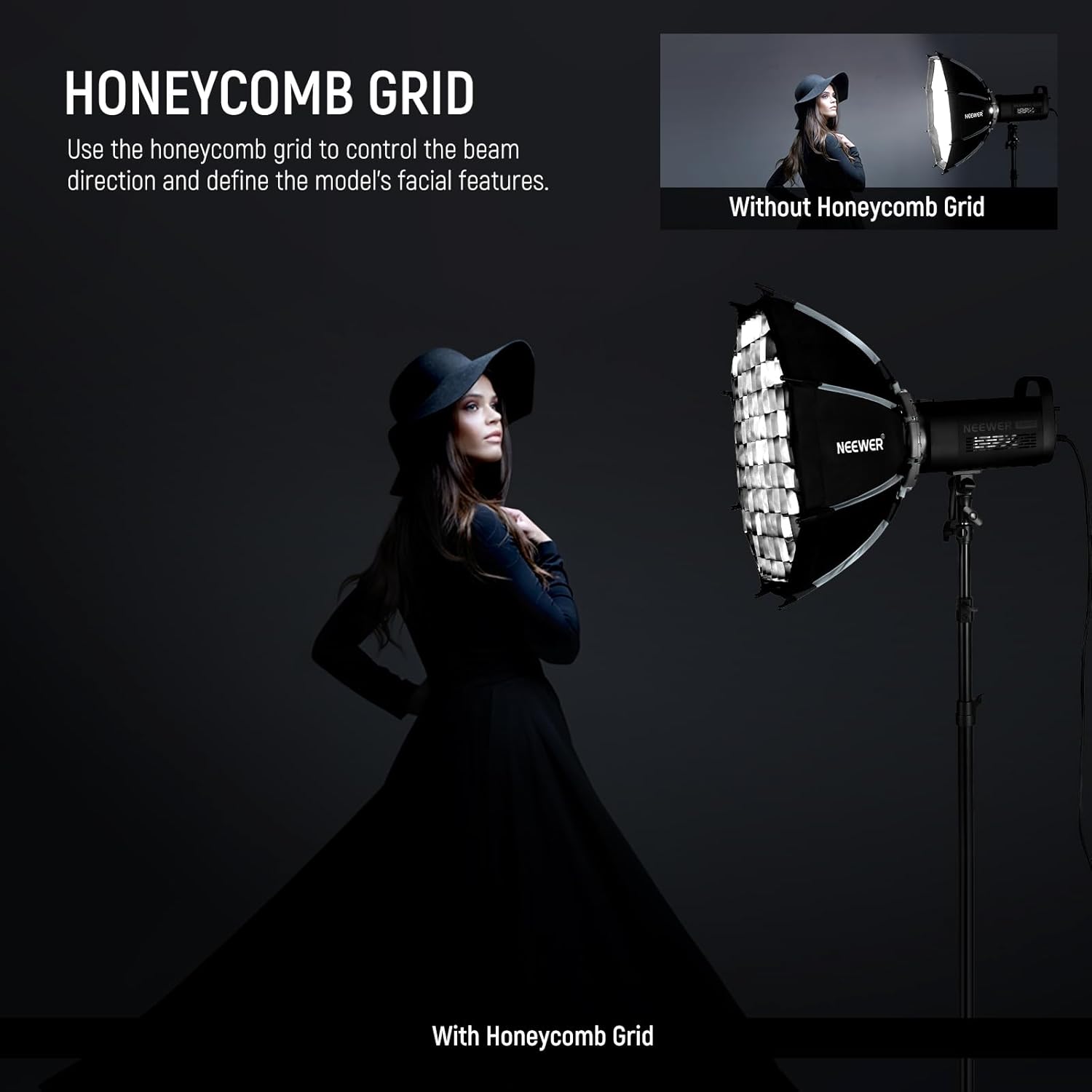 Detalle de NEEWER 22"/55cm Octagonal Softbox with Quick Release Bowens Mount and Honeycomb Grid (NS22P)
