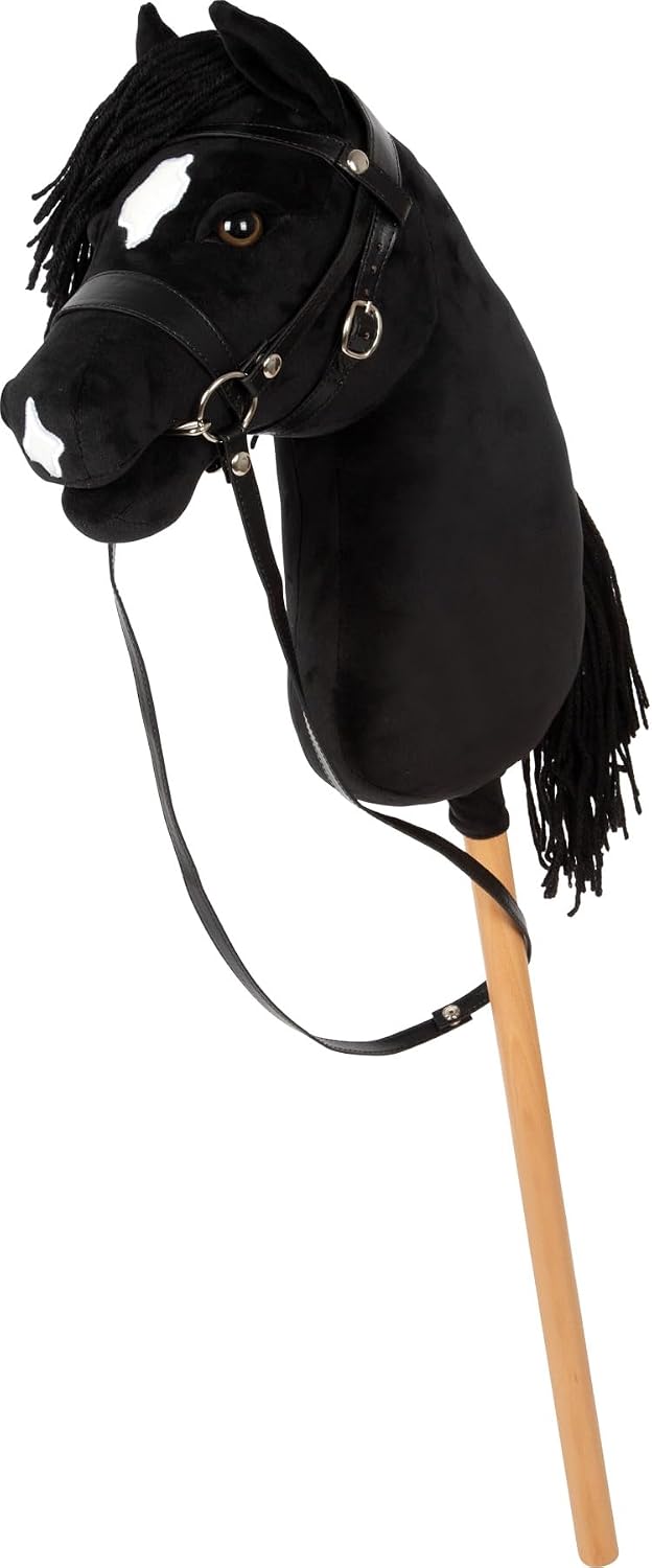 Detalle 2 de Small Foot Hobby Horse Eddie Nero: cavalluccio con bastone in legno rimovibile e criniera da acconciare