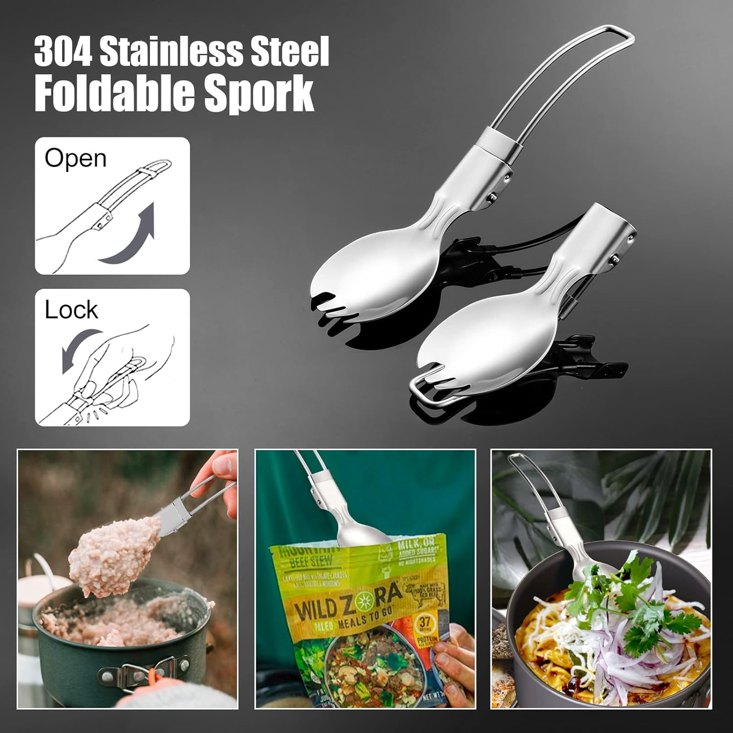 Thumbnail 4 de Odoland set stoviglie da campeggio per 1 persona con ciotola pieghevole in silicone, tazza con coperchio e cucchiaio in acciaio