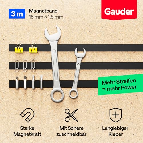 Detalle 2 de GAUDER Magnetband selbstklebend 3 m x 15 mm – zuschneidbares Klebemagnetband