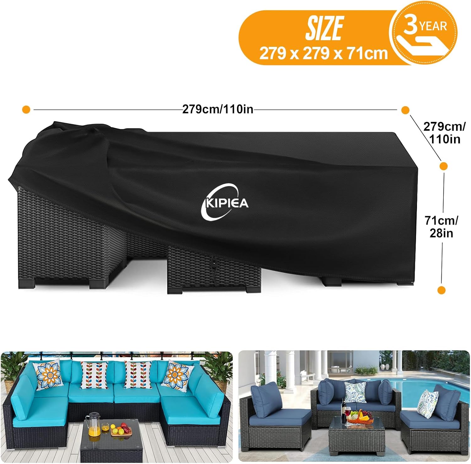 Detalle de Kipiea Large Outdoor Garden Furniture Covers — Heavy-Duty 420D, Waterproof, Windproof