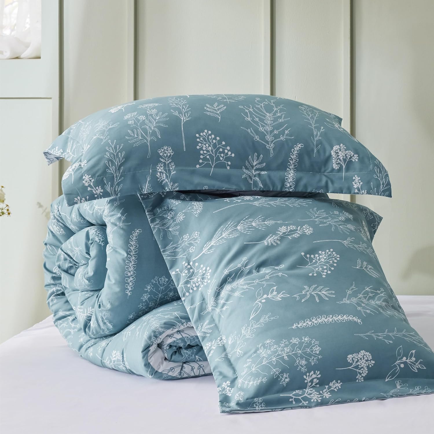 Thumbnail 6 de Bedsure Floral Comforter Set, Full Reversible Mineral Blue Bedding