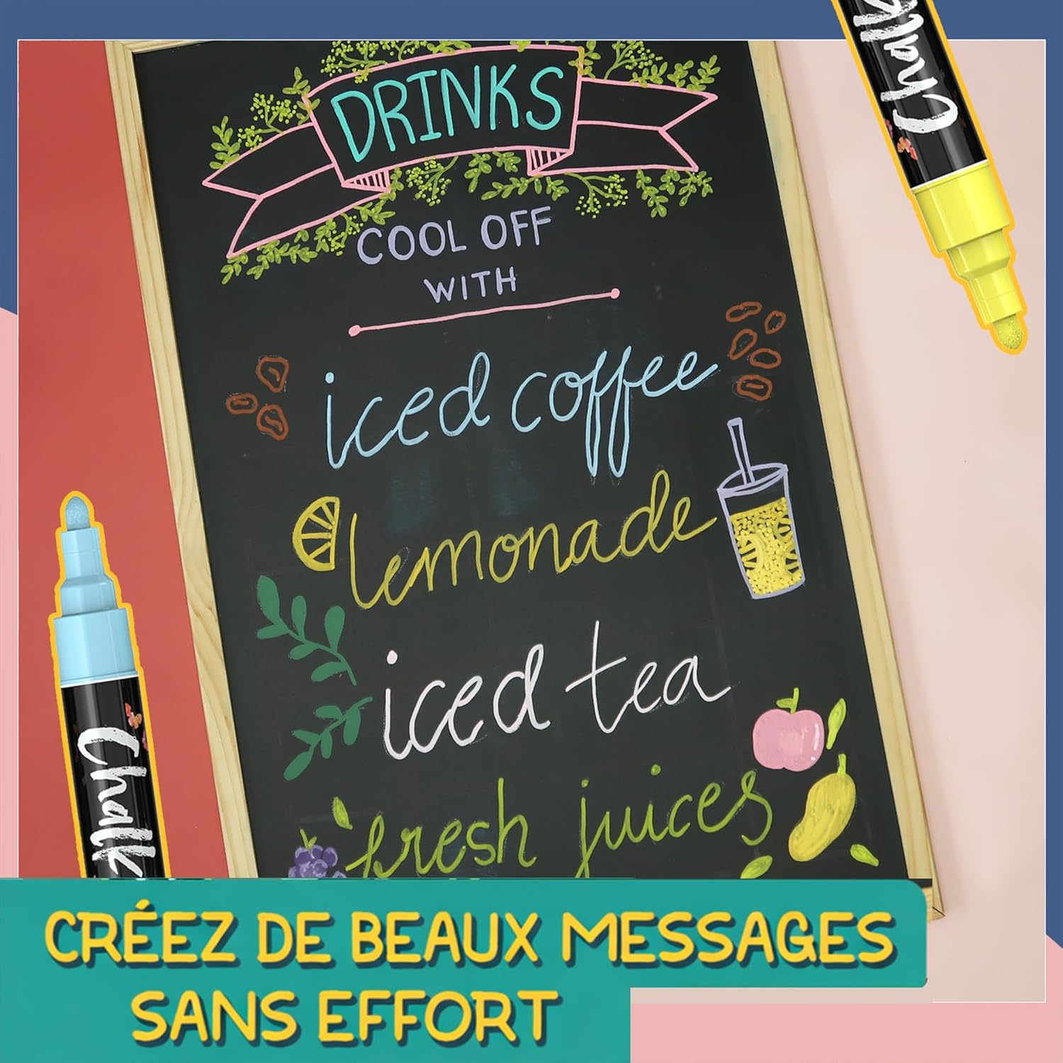 Detalle de Liquid Chalk Pens (30 Pack, 6mm) Pastel + Neon Chalkola-style erasable markers for non-porous surfaces