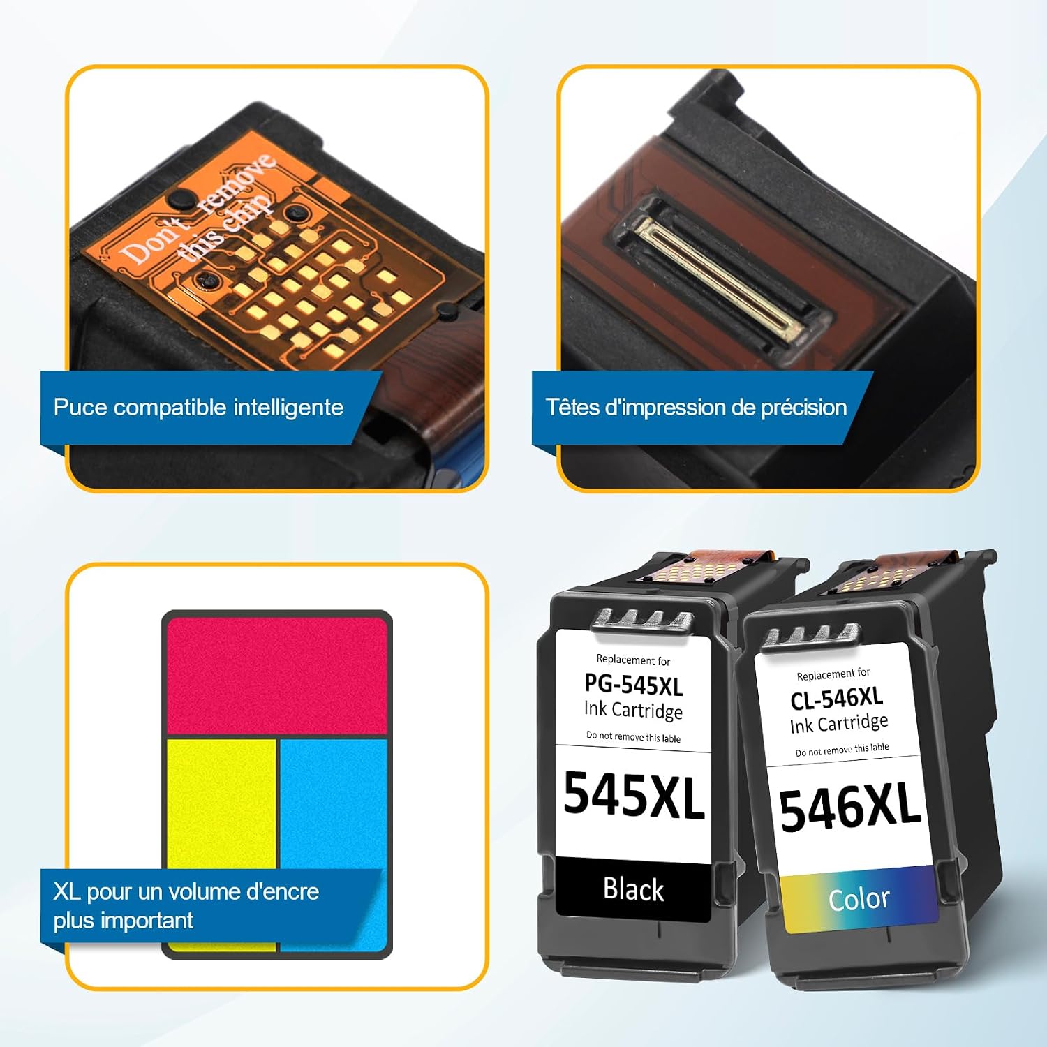 Thumbnail 3 de Cartouche 545 546 XL (PG-545XL / CL-546XL) de remplacement pour Canon Pixma, noir & tricolore