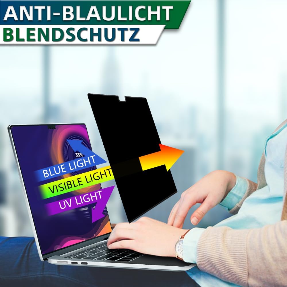 Detalle de STARY magnetischer Sichtschutz für MacBook Air 13,6/13 Zoll (2022–2026, M2–M5) mit blauem Licht- und Blendschutz