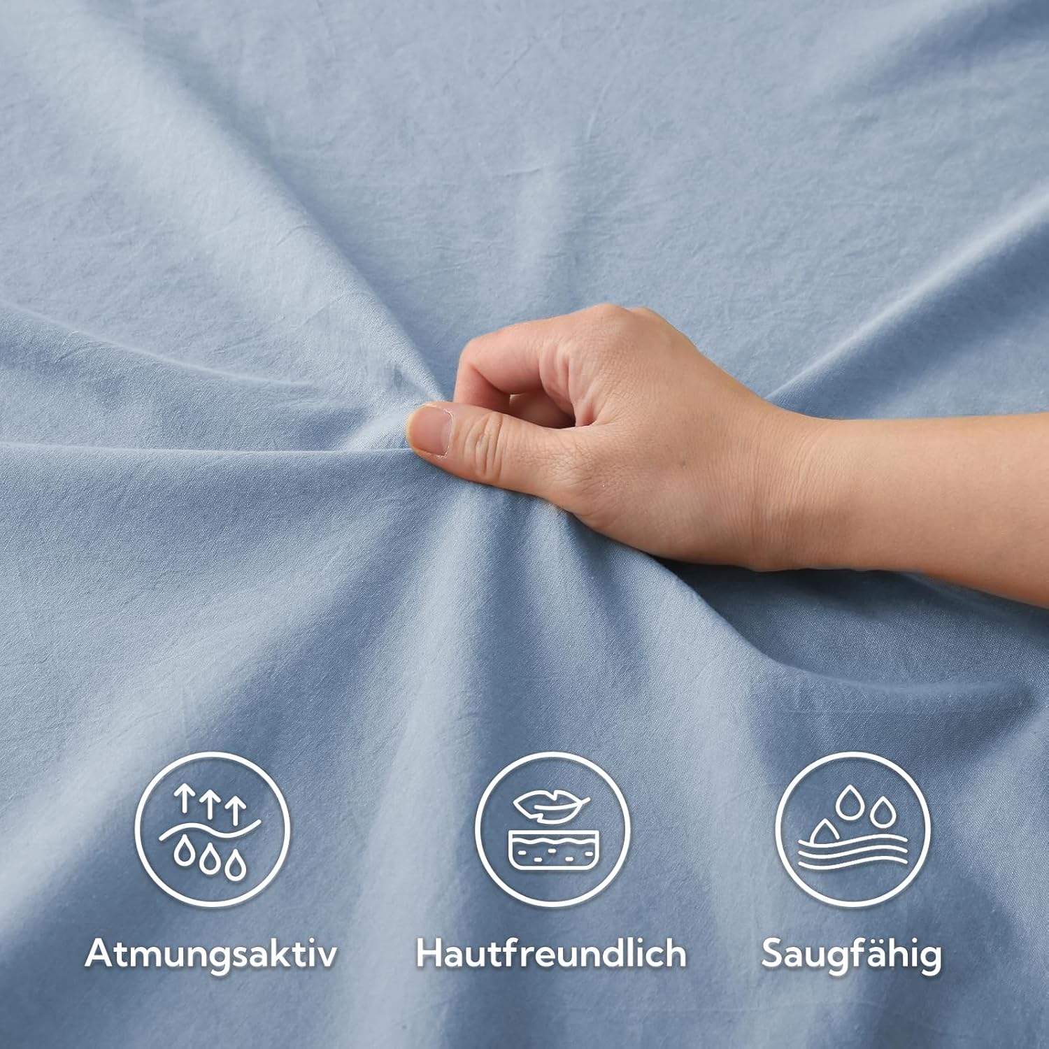 Detalle de SOULFUL Spannbettlaken 120x200 cm – 100% gewaschene Baumwolle, Öko-Tex 100, Leinenoptik