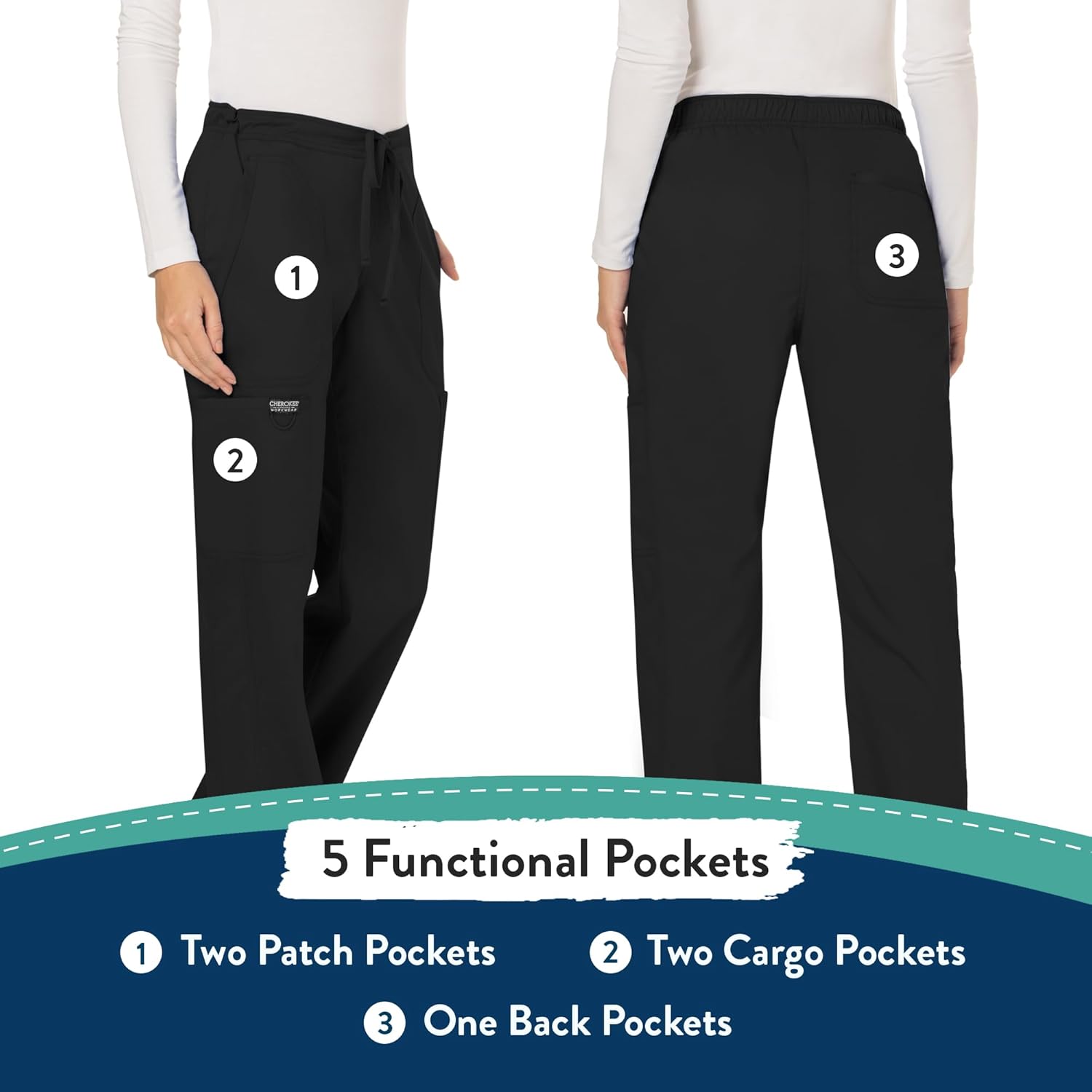 Thumbnail 4 de Cherokee Women Scrubs Pant Workwear Revolution Mid Rise Moderate Flare Drawstring WW120