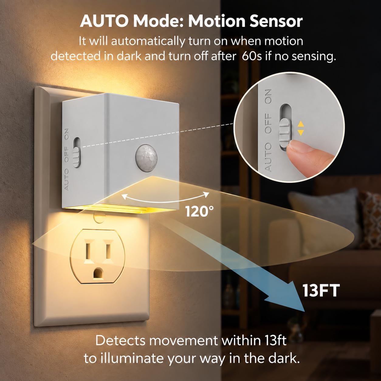Detalle de L LOHAS LED GY17602WHUS-2 Motion Sensor Night Lights, 2-Pack, 3000K