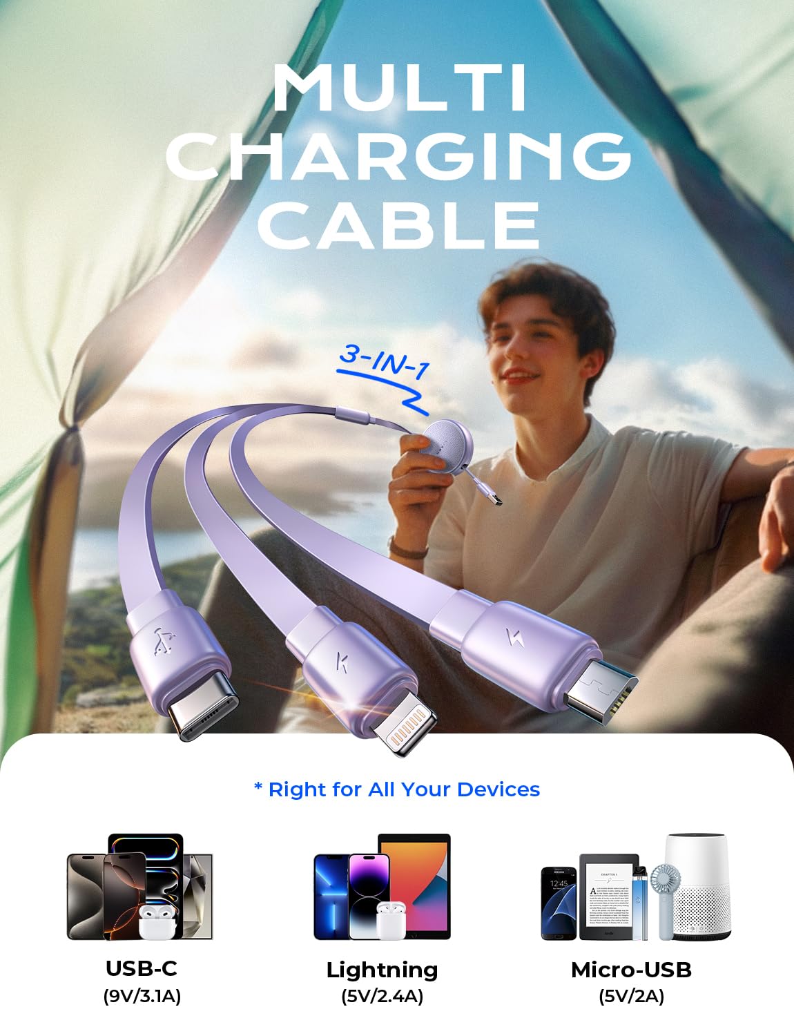 Thumbnail 1 de LISEN Multi Charger Cable, 3-in-1 charging