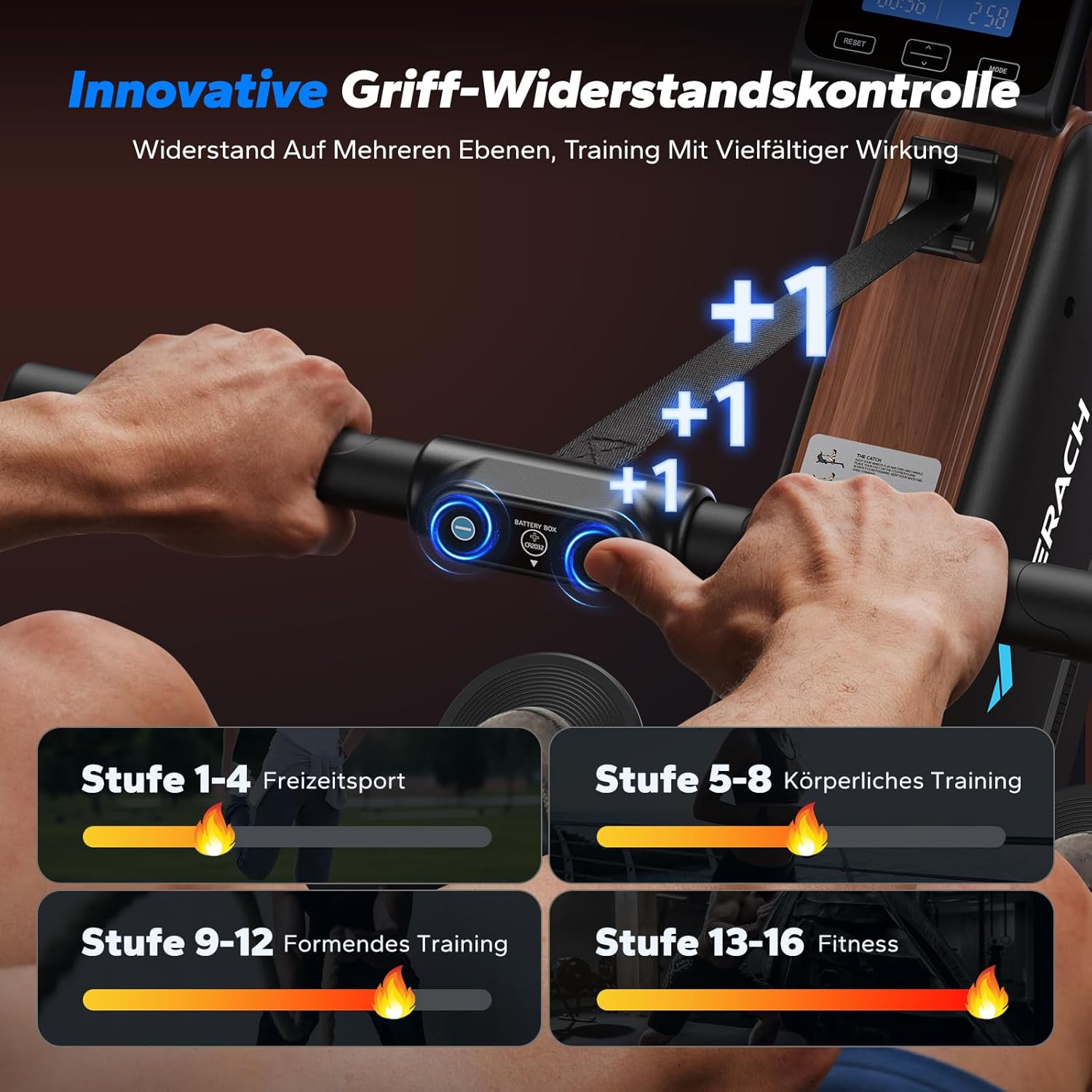 Detalle de MERACH Rudergerät für Zuhause klappbar mit Magnetbremse, 16 Widerstandsstufen & App