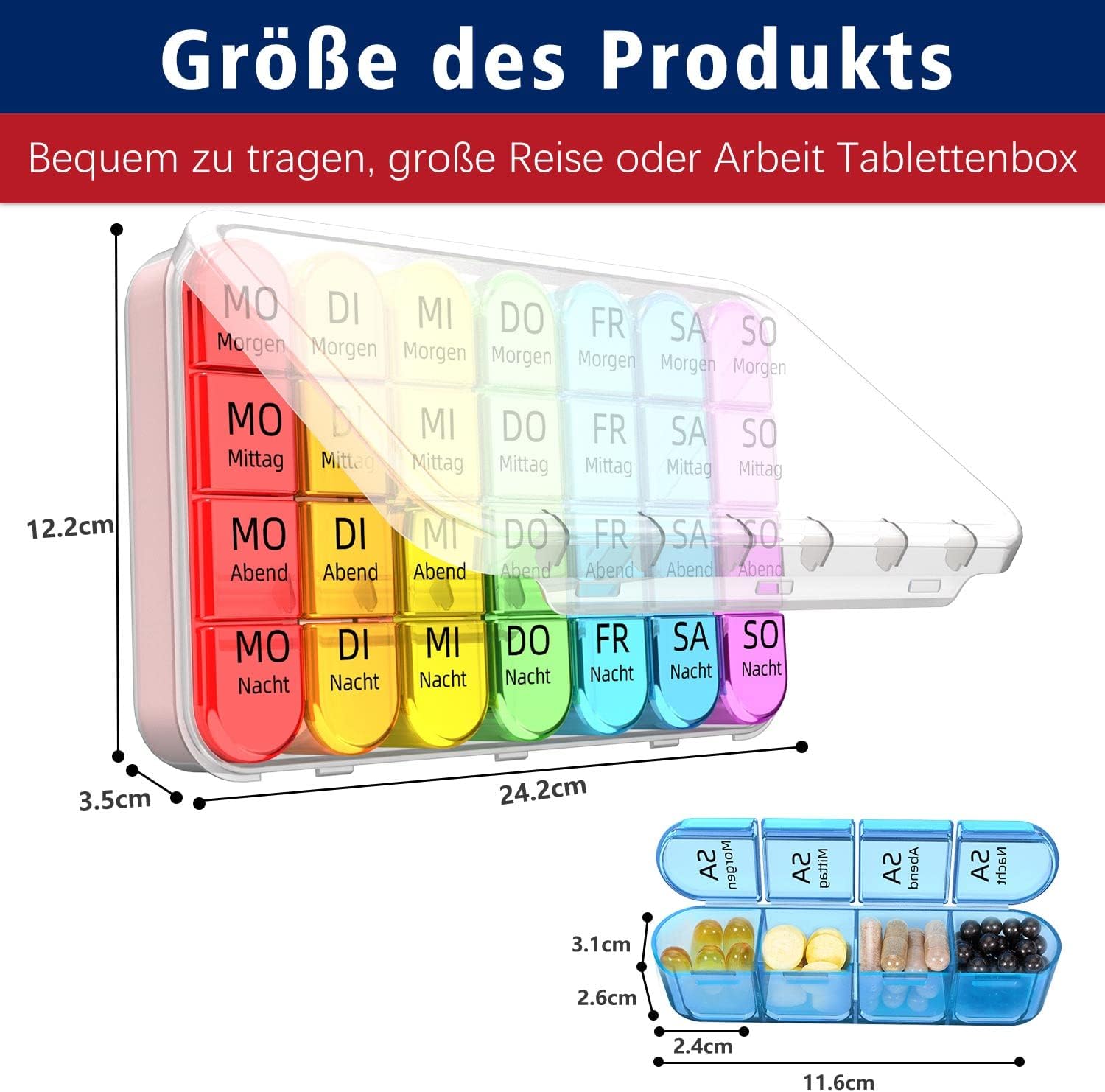 Thumbnail 4 de Doruimi Tablettenbox für 7 Tage mit großen Fächern – Morgens/Mittags/Abends, weiß