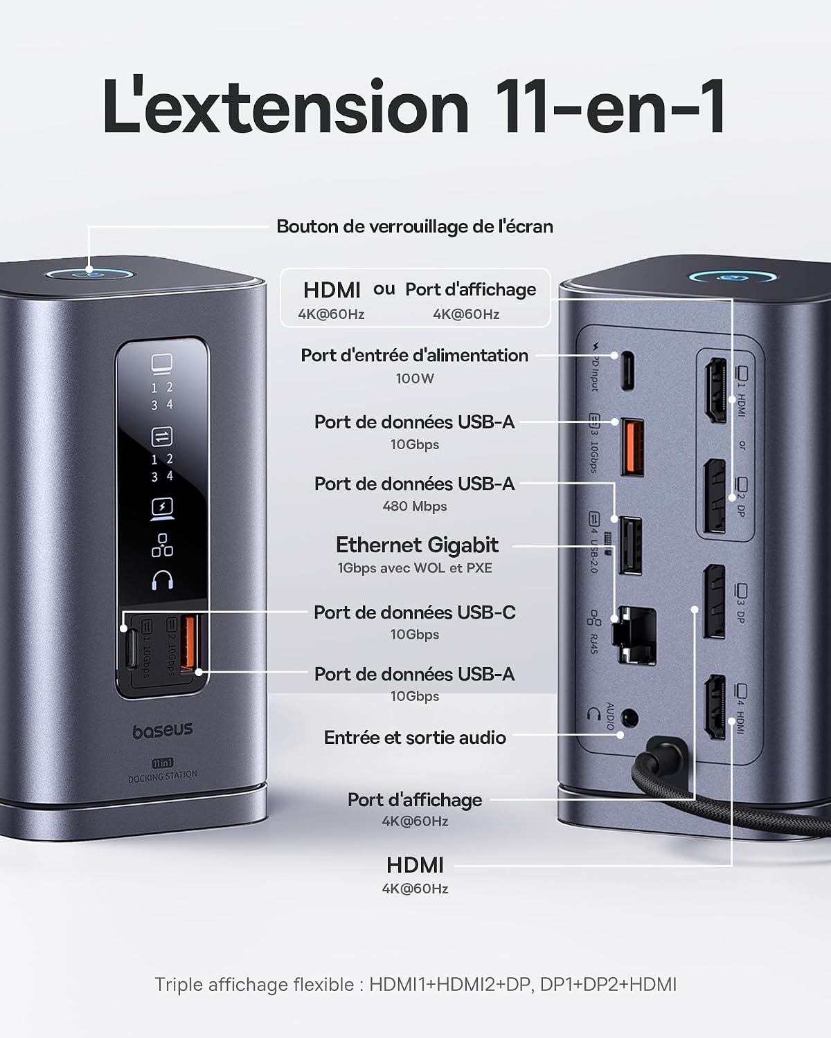 Detalle de Baseus Station d’accueil USB-C 100 W 11 en 1