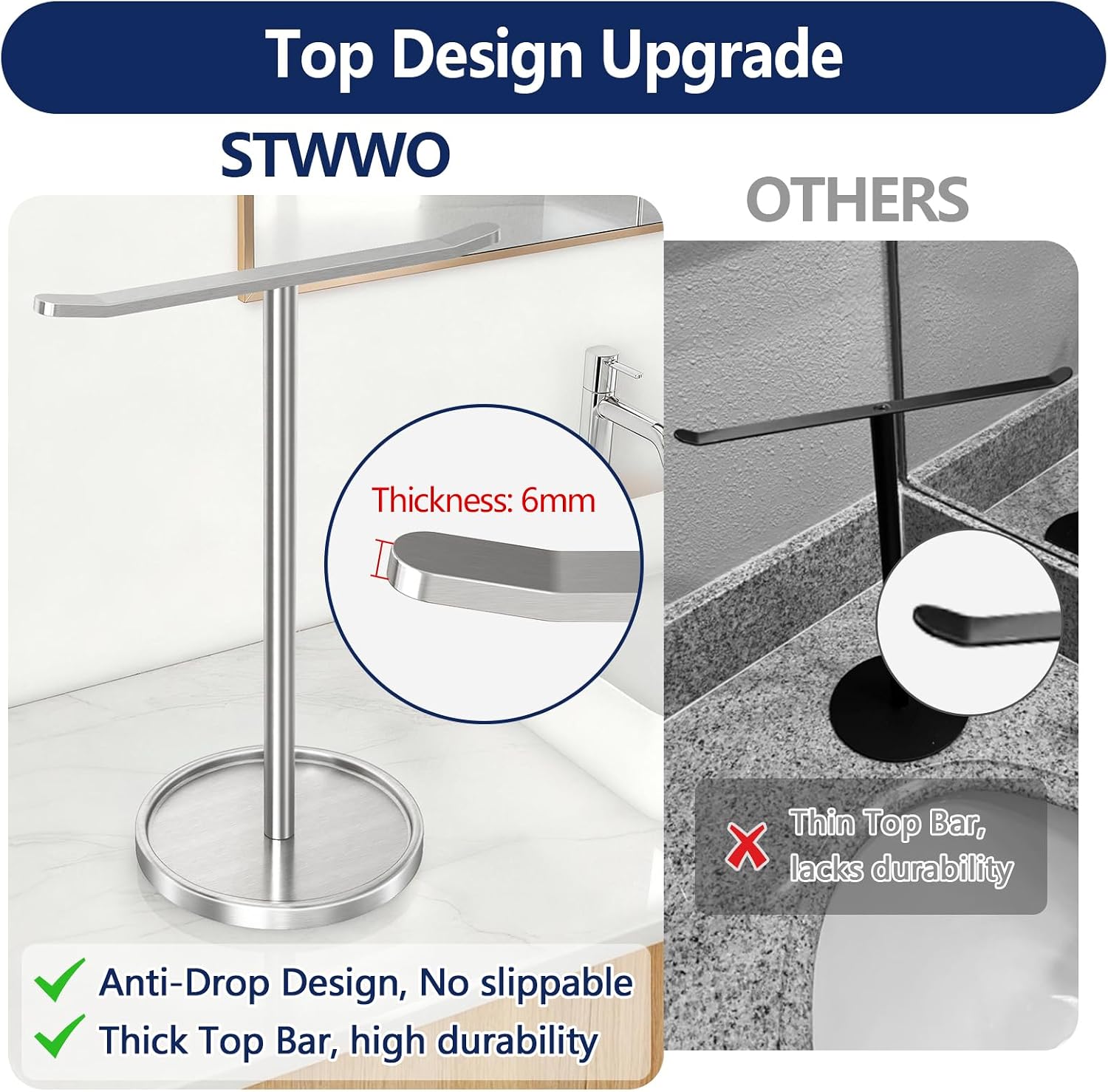 Detalle de STWWO Hand Towel Holder Stand, Brushed Nickel