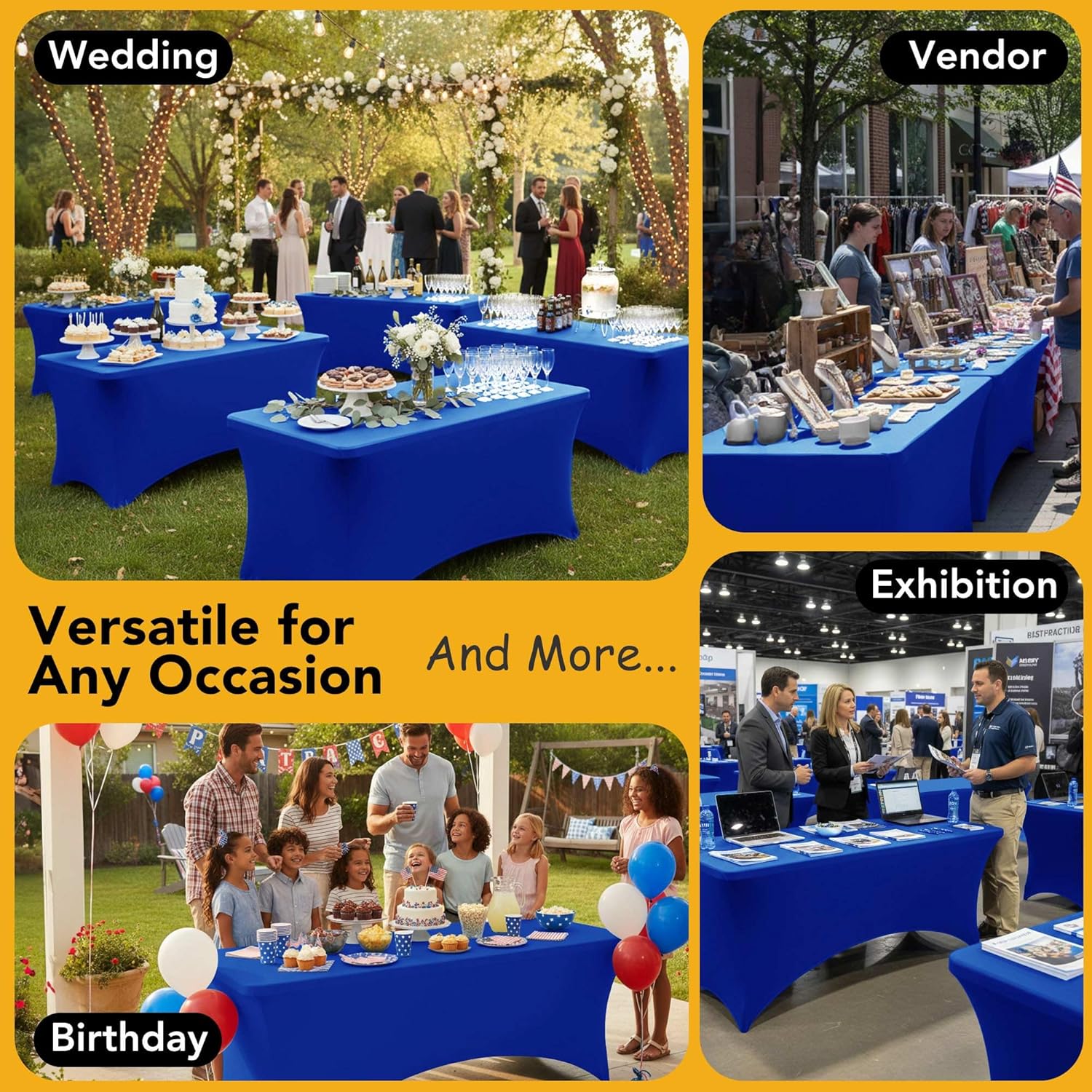 Thumbnail 4 de Dailyset 6-Pack Premium Royal Blue Spandex Tablecloths for 8ft Rectangular Tables
