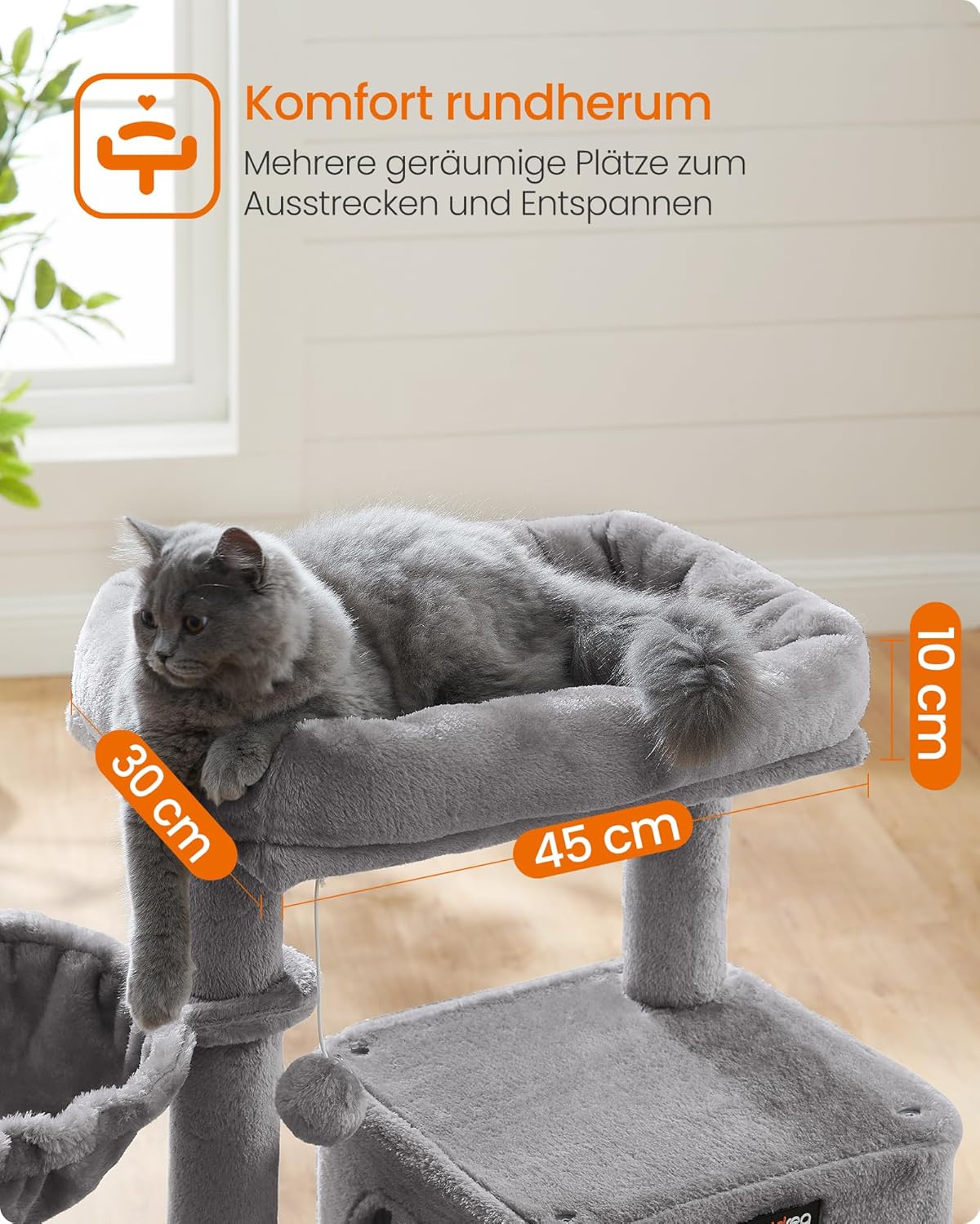 Detalle de Feandrea Kratzbaum 96 cm hoch – großer Katzenbaum mit Höhle, Hängematte und Kratzrampe