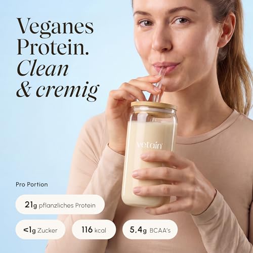Detalle de VETAIN Veganes Proteinpulver Vanille – 21 g Eiweiß pro Portion, 100% Bio & fermentiert