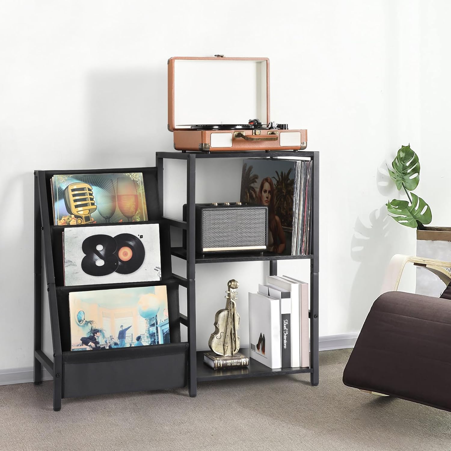 Detalle de Bikoney BKNY-SHELF-001 platenkast voor 200 albums, 3 niveaus, zwart