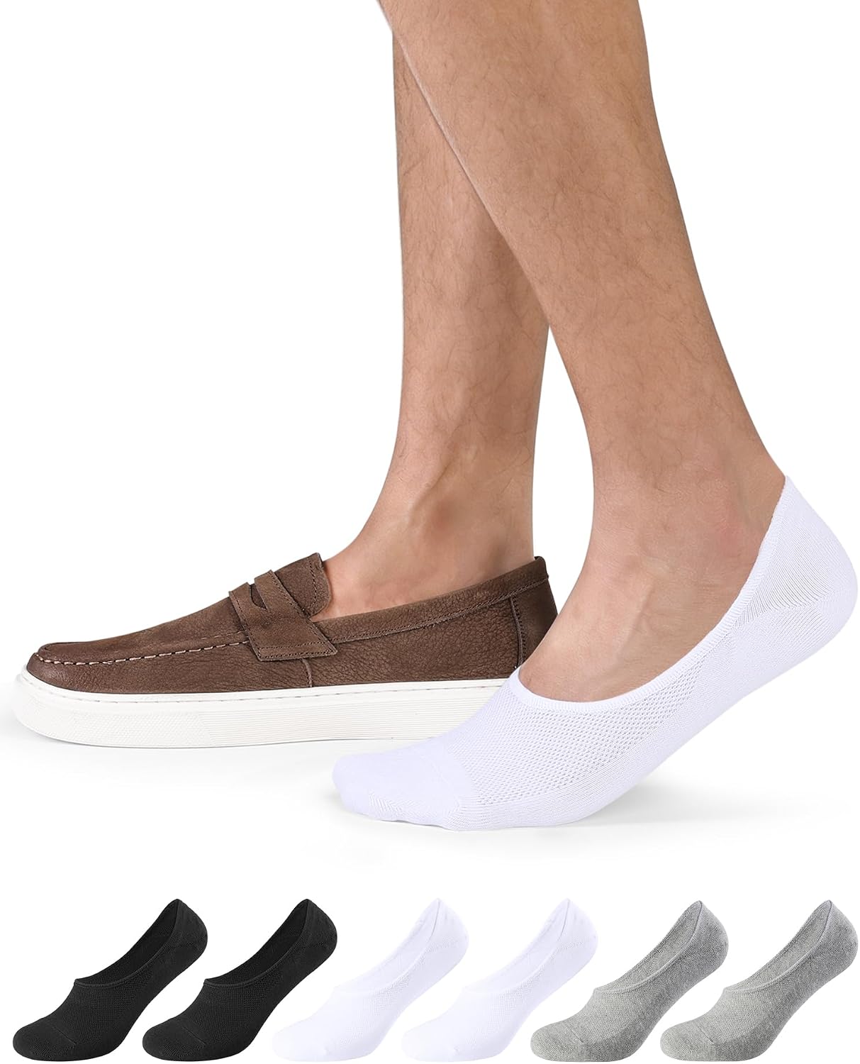 Thumbnail 6 de CloseMate Chaussettes Invisibles Homme & Femme – 6 Paires, coton 80%, antidérapantes pour loafers, blanc/noir/gris