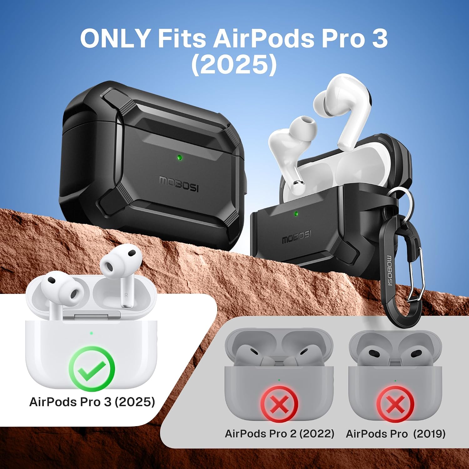 Detalle de MOBOSI AirPods Pro 3 ケース マグネット式ロック・MagSafe対応・ブラック