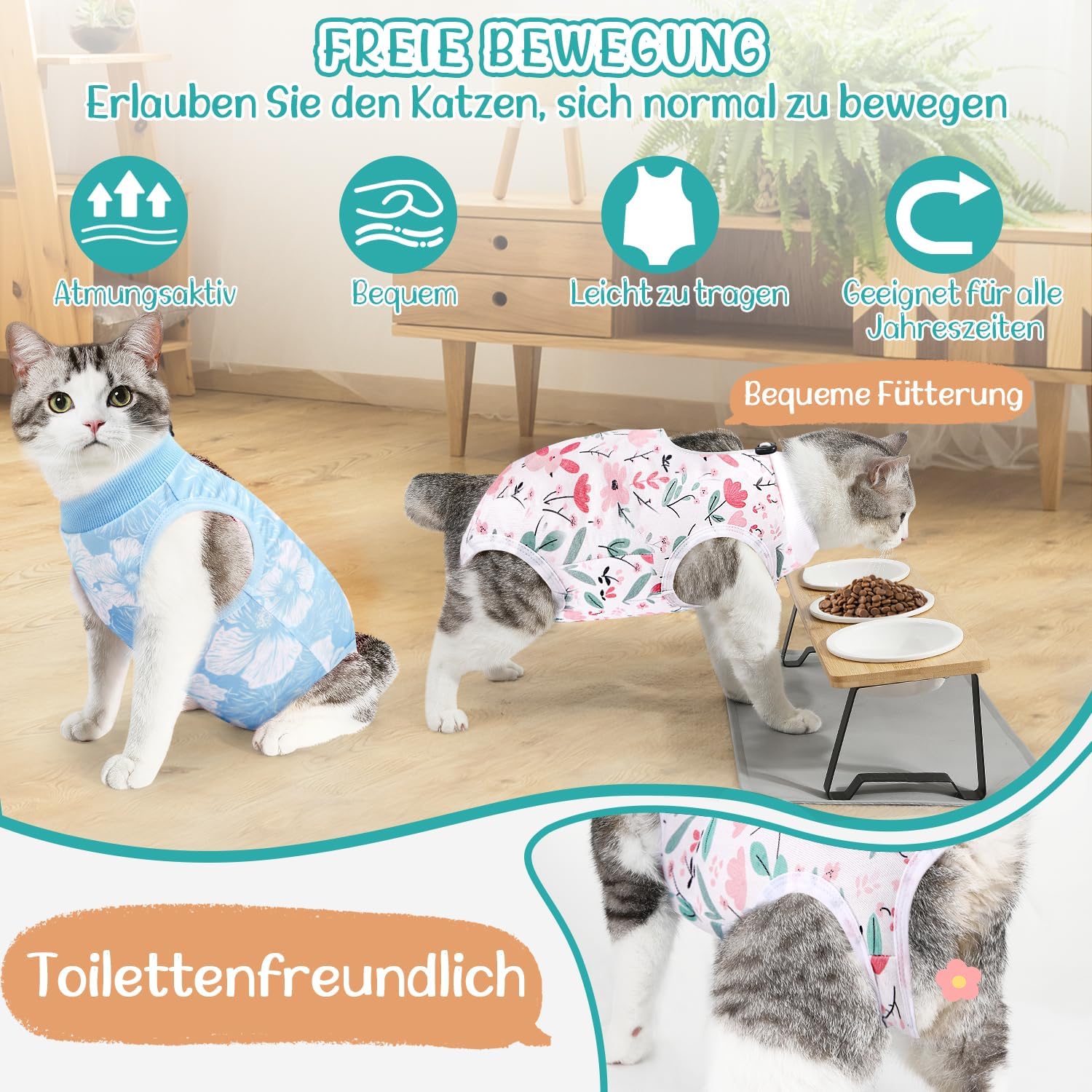 Thumbnail 3 de Eyein Katzenbody nach OP (atmungsaktiv, anti-leckend) – Erholungsanzug statt E-Kragen, verstellbar, Weiß, Größe L