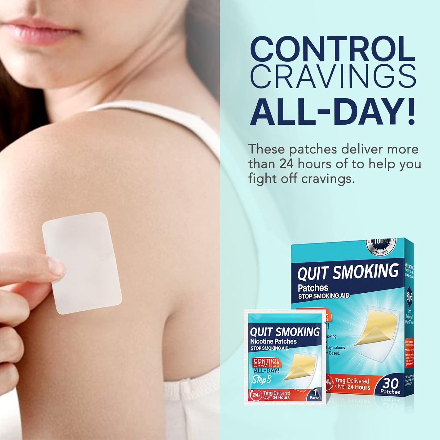 Detalle de Step 3 Quit Smoking Patches (7mg) — 30 Count Nicotine Stop-Smoking Aid Patches for a 3-Step Plan