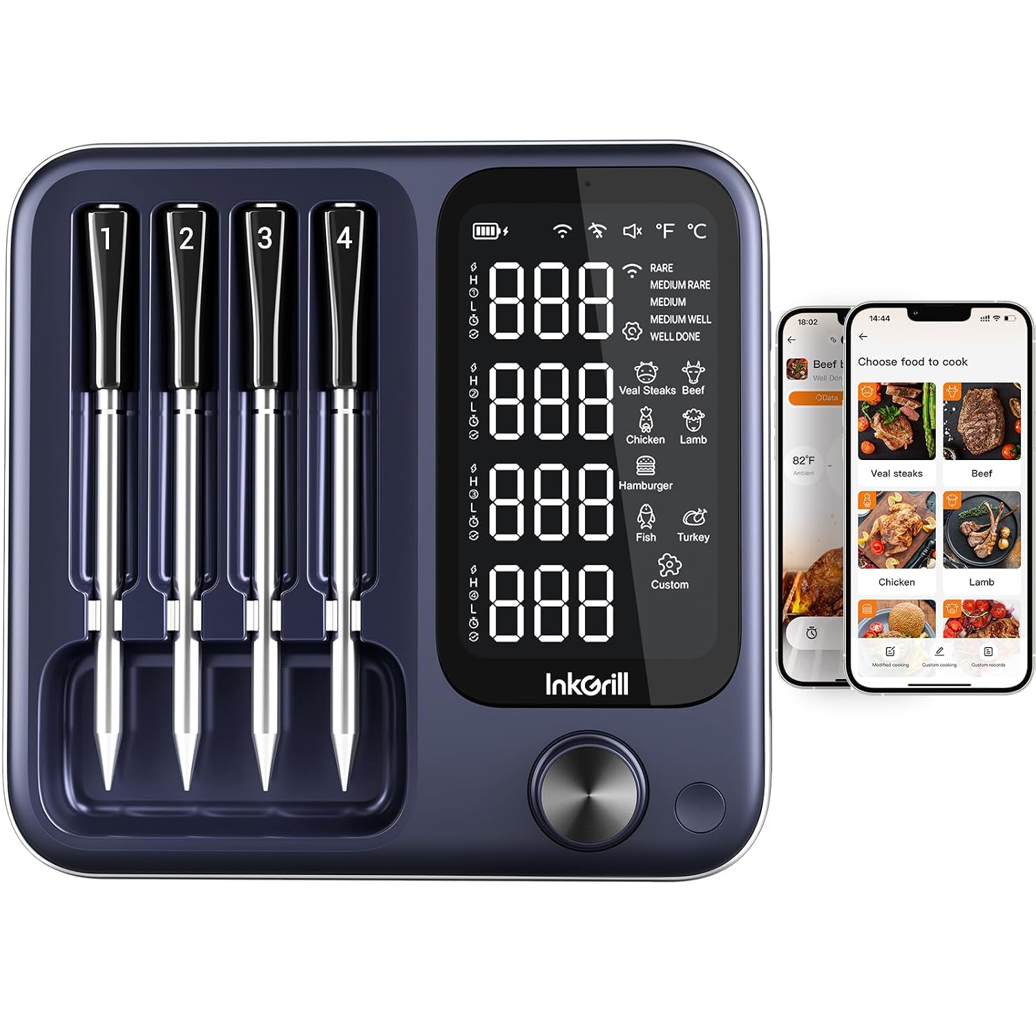 Detalle de InkGrill 4-Probe Digital Meat Thermometer with WiFi, Bluetooth and Smart App