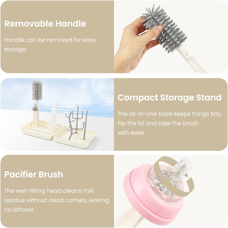 Thumbnail 3 de Vicloon 6 in 1 Spazzole per biberon: set da viaggio con spazzola in silicone, dispenser di sapone e stendibiancheria