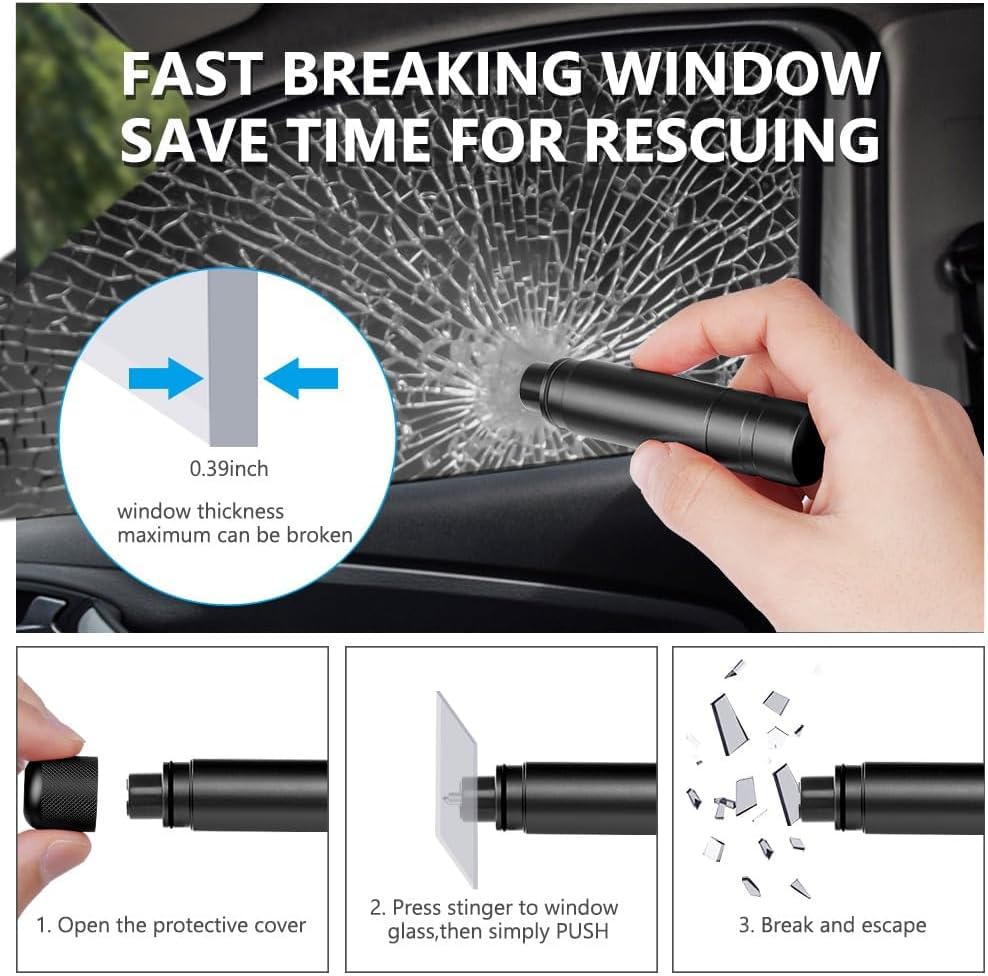 Detalle de URAQT Car Safety Hammer 2Pcs – 2 in 1 Window Breaker & Seatbelt Cutter