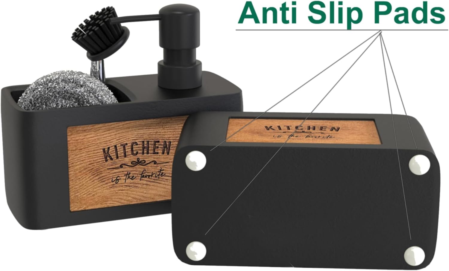 Detalle de Chill House distributeur de savon pour cuisine avec porte éponge noir en polyrésine